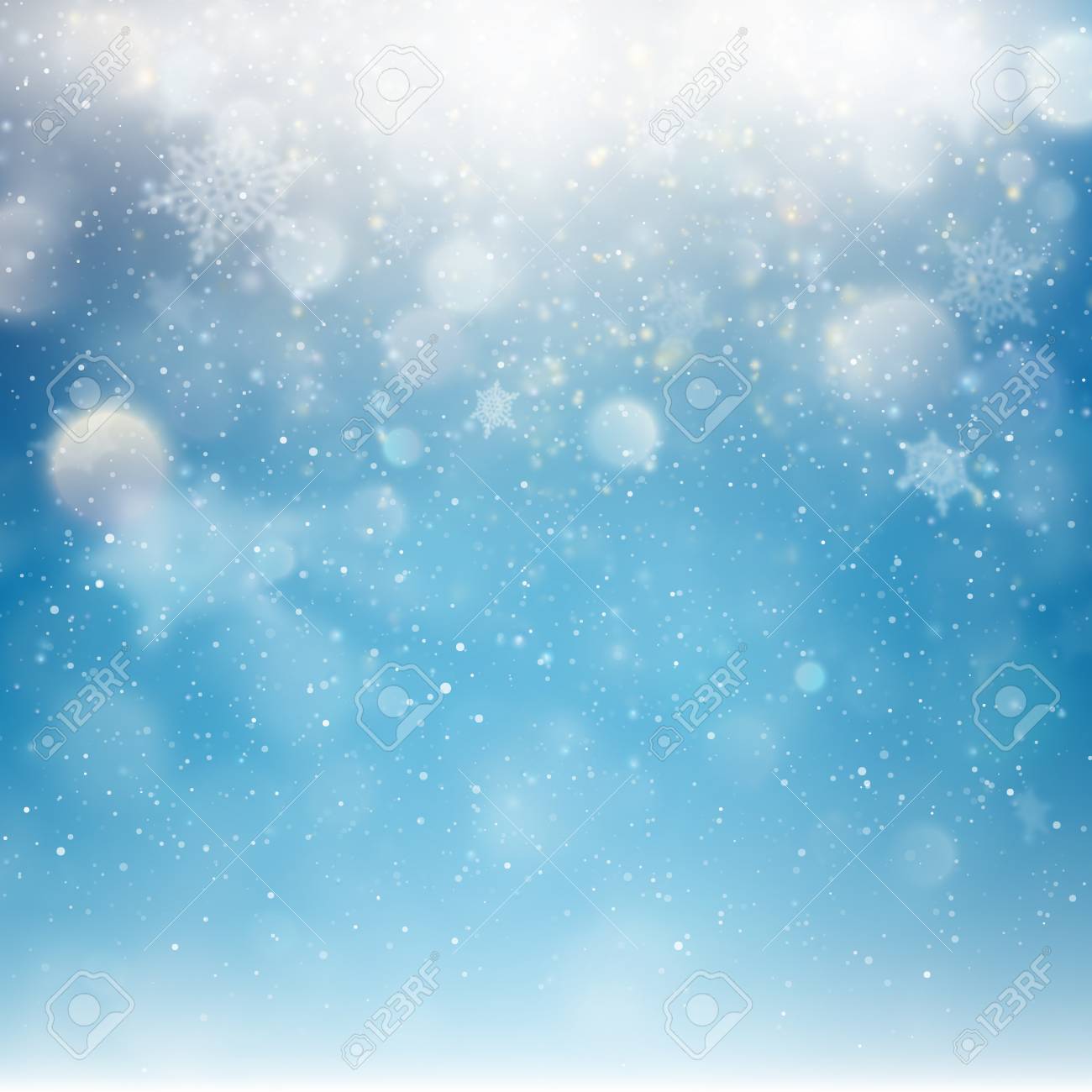 blue christmas falling snow template flying snowflakes background