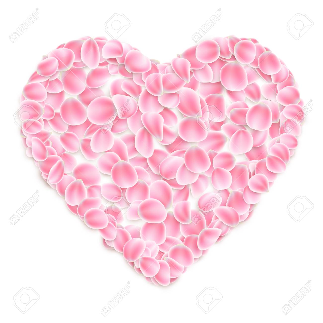 白い背景にハート型のピンクの桜の花びら のイラスト素材 ベクタ Image