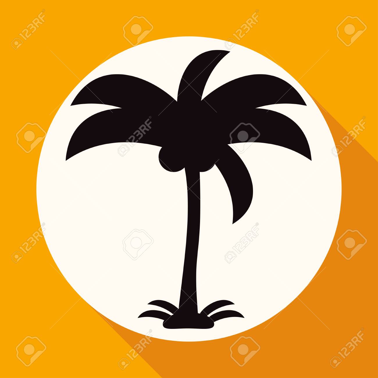 長い影と白い円でアイコンのヤシの木のイラスト素材 ベクタ Image