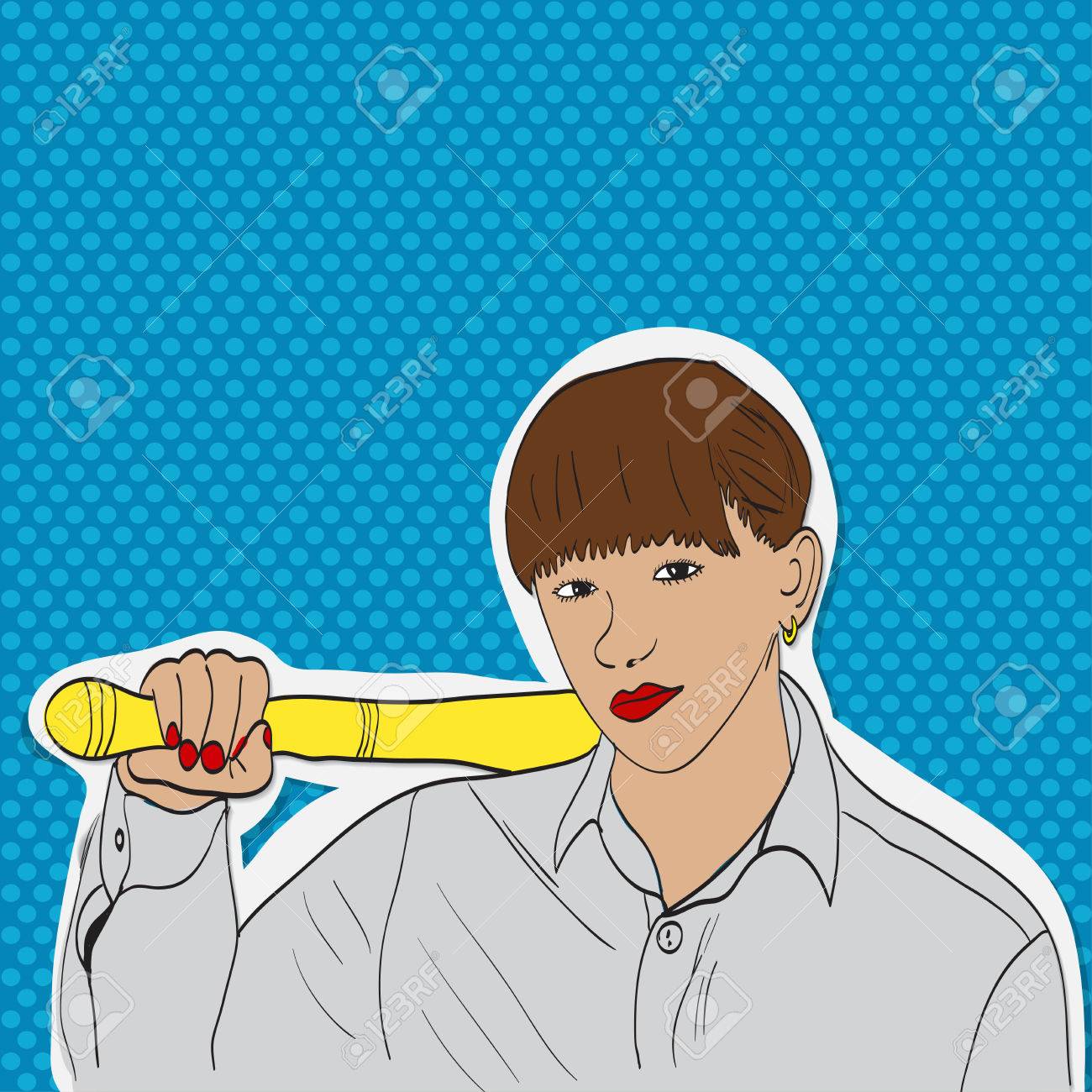 Pop Art Mann Gesicht Mit Einem Offenen Mund Und Grosse Wulstige Augen Mit Besbolnoy Fledermaus Im Komischen Stil Vektor Illustration Lizenzfrei Nutzbare Vektorgrafiken Clip Arts Illustrationen Image 69747455