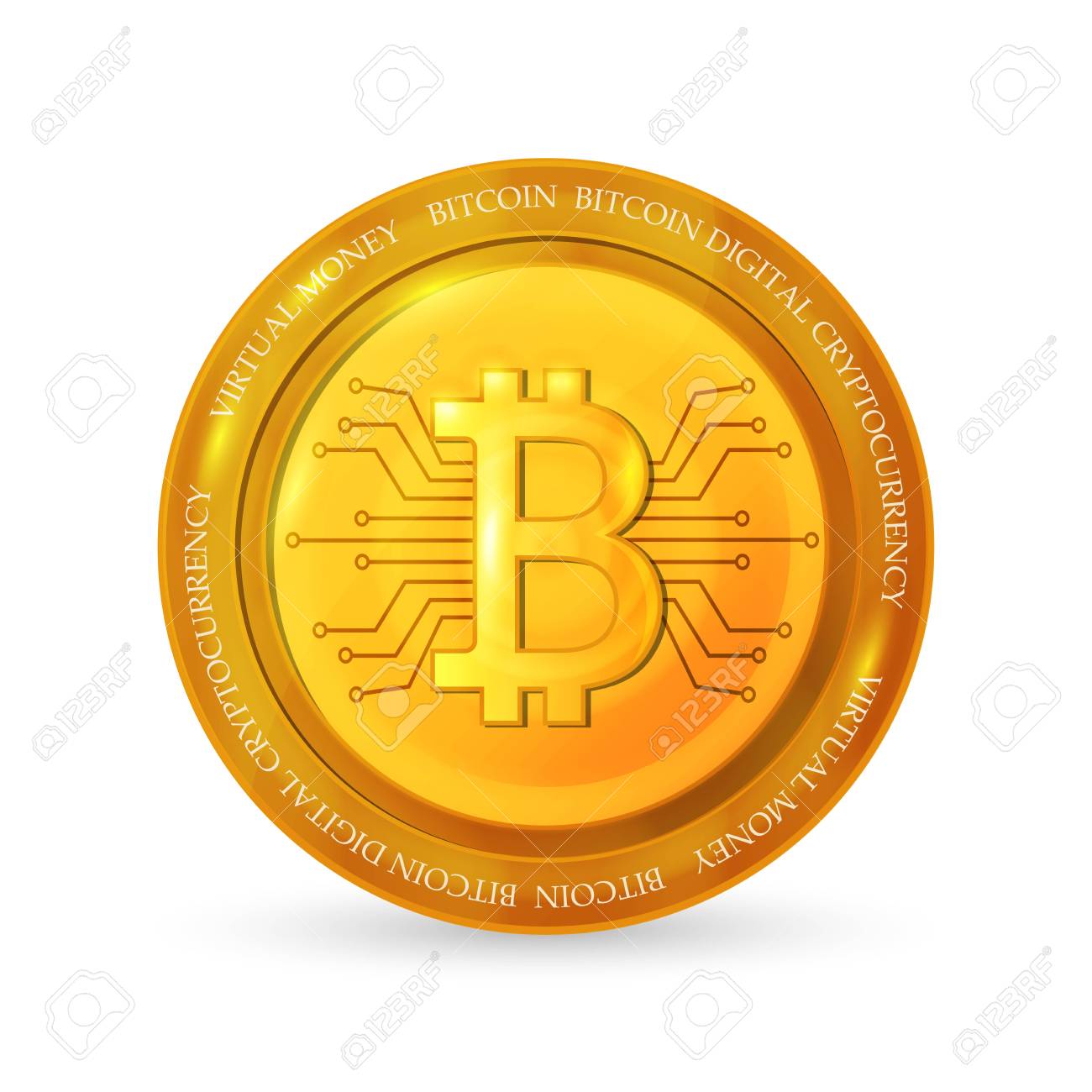 골든 비트 코인 동전. 현실적인 벡터 일러스트 레이 션. 로열티 무료 사진, 그림, 이미지 그리고 스톡포토그래피. Image  96456072