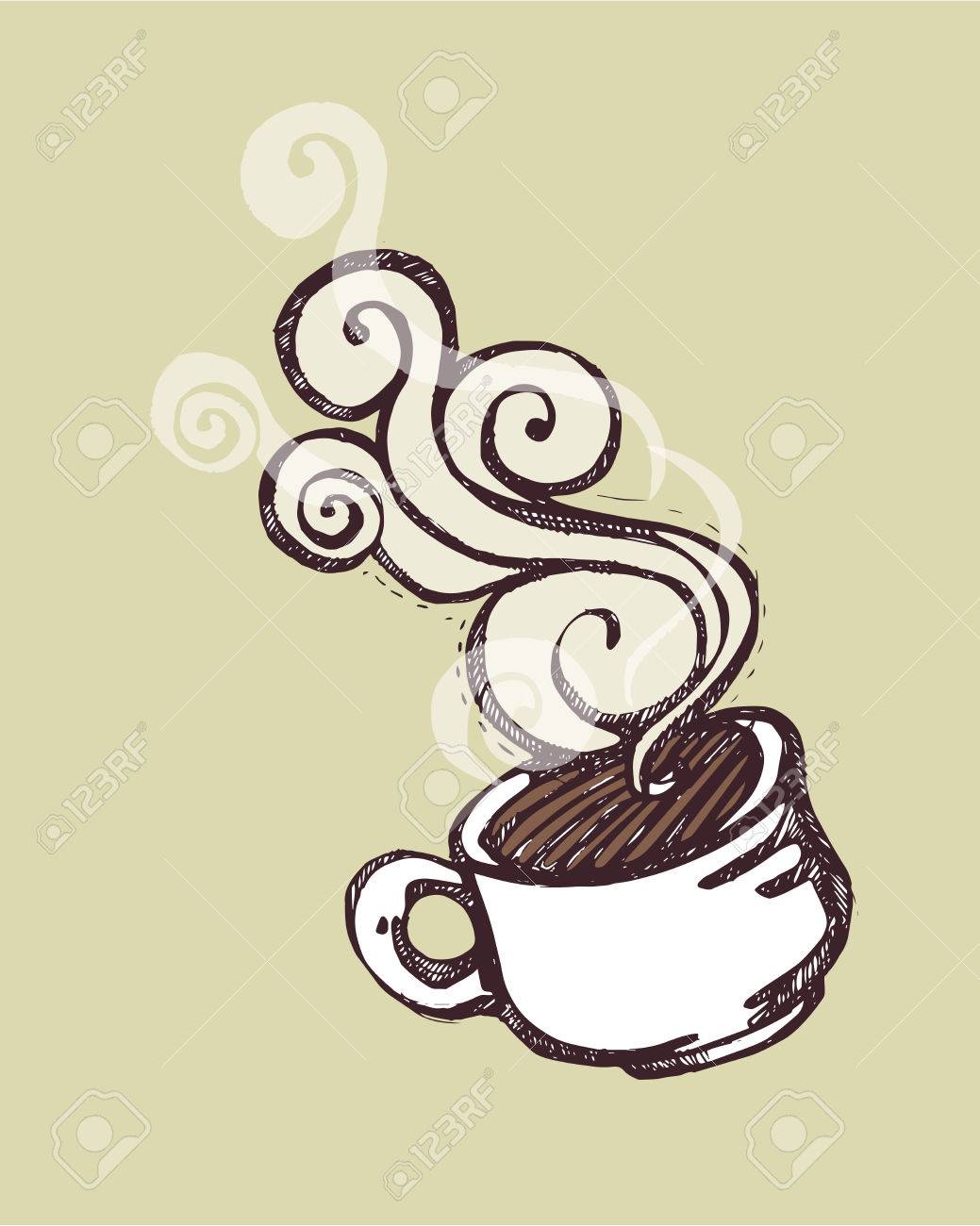 手描きベクトル イラストやコーヒーの蒸しカップの図面 のイラスト素材 ベクタ Image