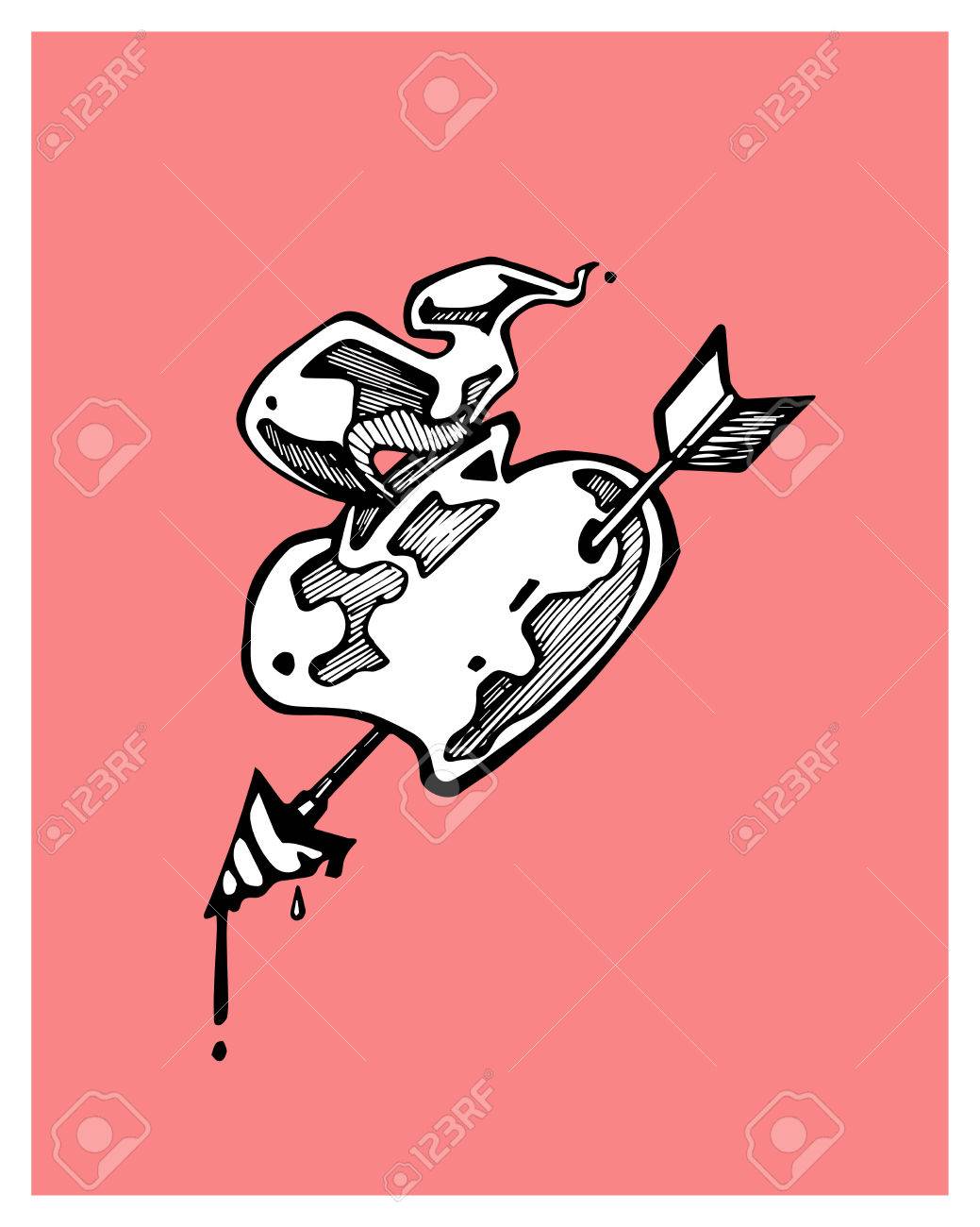 手描きベクトル イラストや血液 心臓 矢印 火 炎の図面 のイラスト素材 ベクタ Image