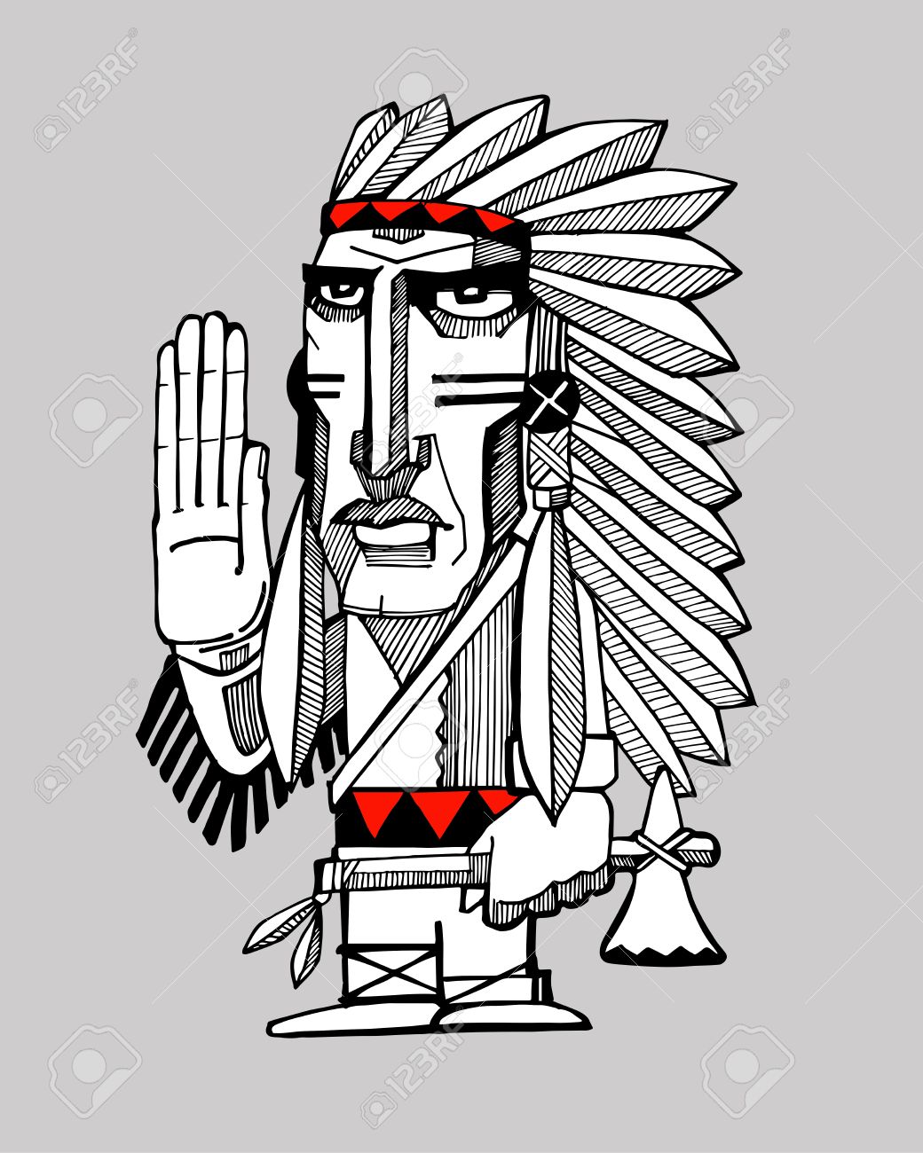 Dibujado A Mano Ilustración Vectorial O El Dibujo De Un Jefe Indio Apache  Ilustraciones Svg, Vectoriales, Clip Art Vectorizado Libre De Derechos.  Image 35628346.