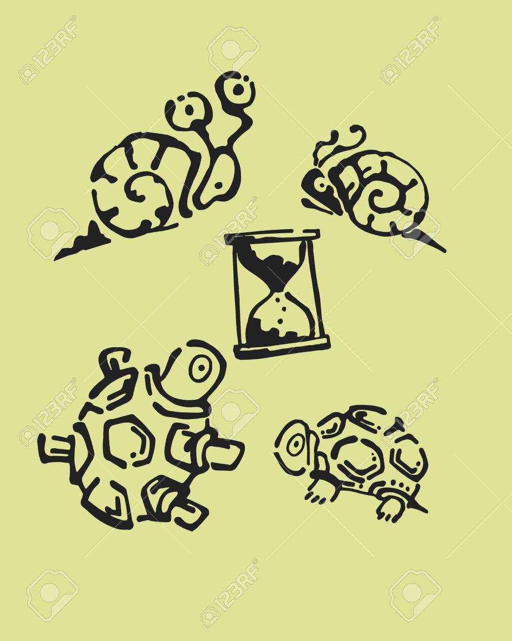 手描きイラストや低速の異なる動物の描画のイラスト素材 ベクタ Image