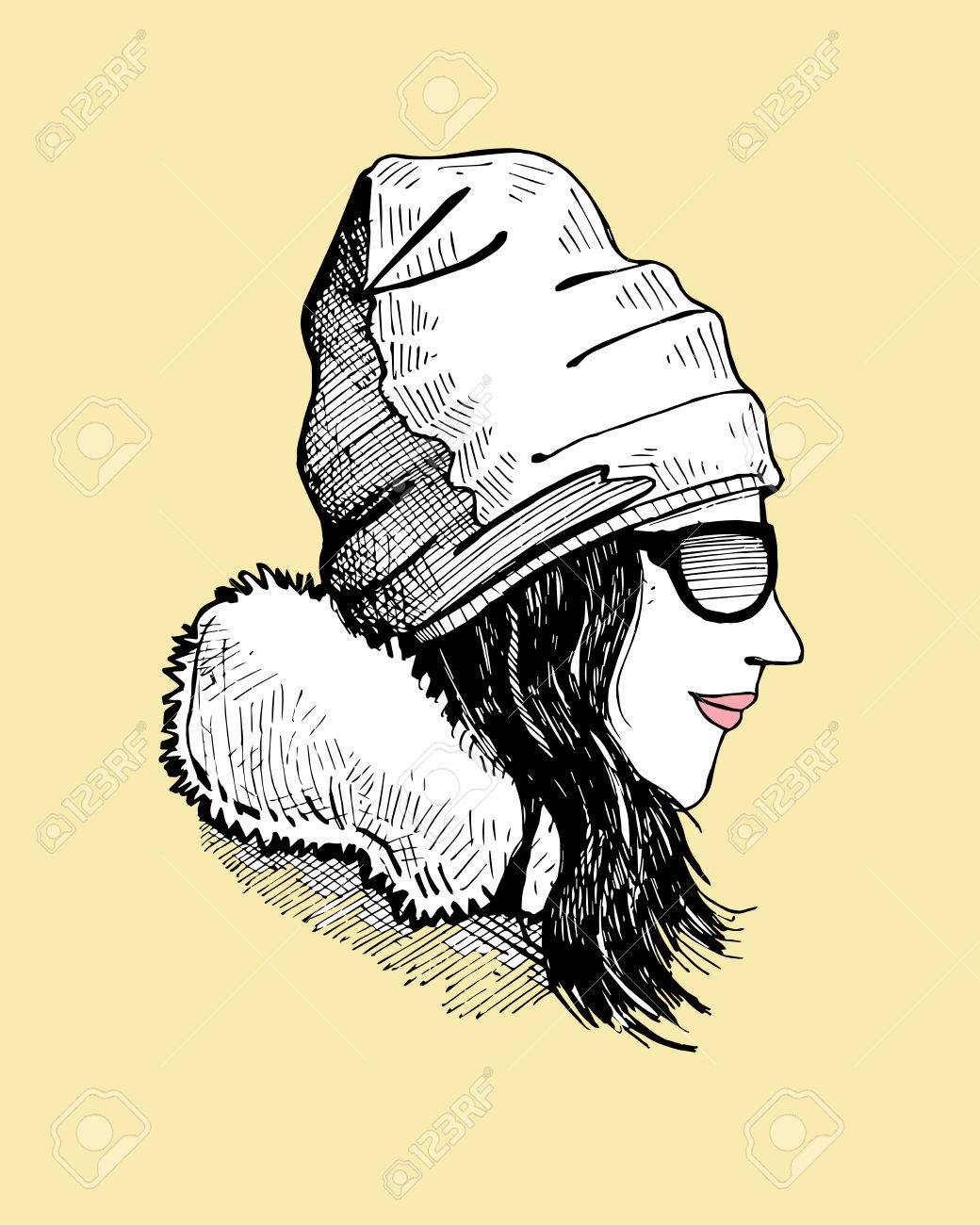 Hand Drawn Illustration Or Drawing Of Woman In Winter Clothes