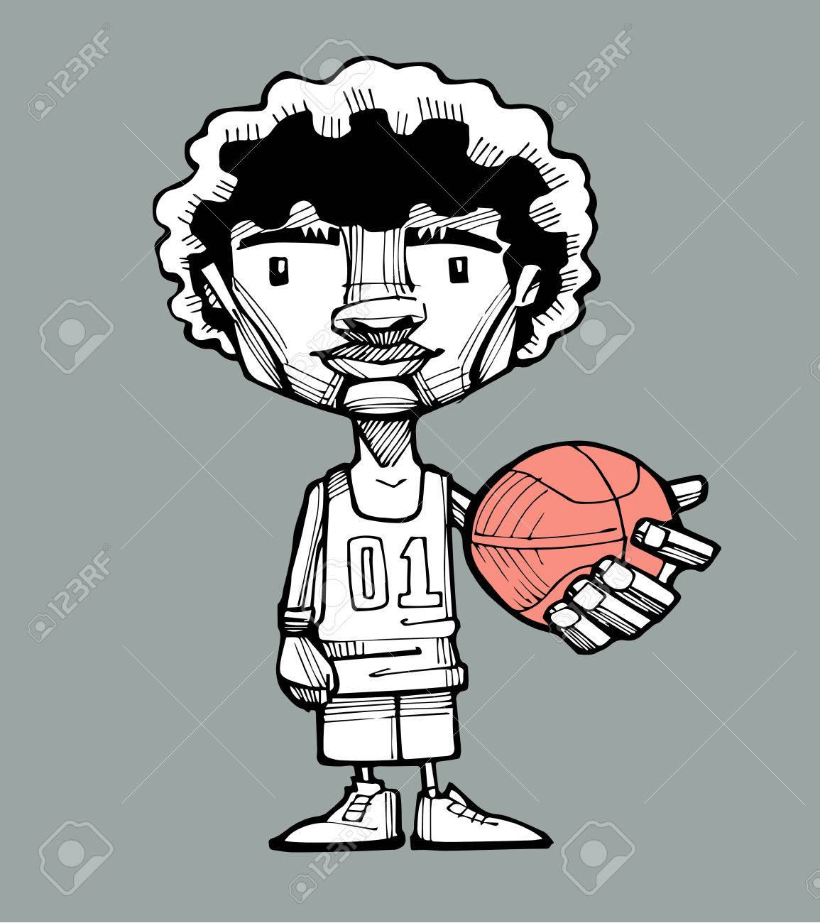 手描きベクトル イラストや漫画のバスケット ボール選手の図面 のイラスト素材 ベクタ Image
