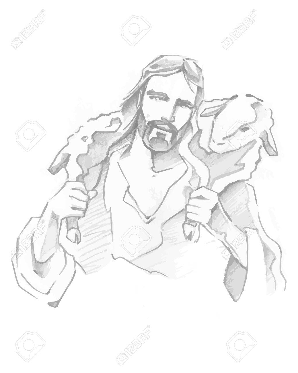 手描きのベクトル図またはイエス キリストよい羊飼いの図面 のイラスト素材 ベクタ Image