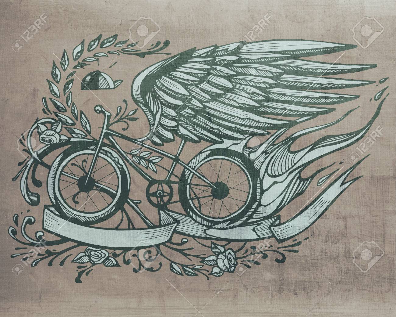 花と自転車のはり絵 うさちゃんと花の自転車イラスト - No: 734675｜無料イラスト