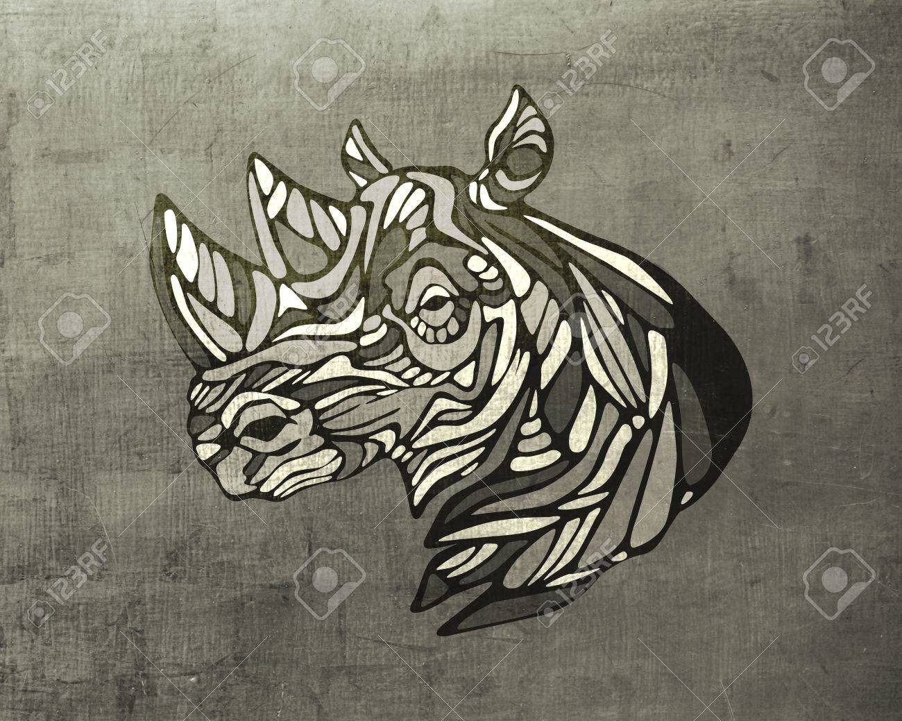 手描きイラストやサイ頭と角の図面 の写真素材 画像素材 Image