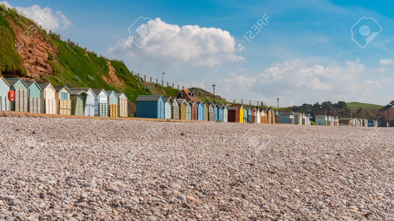 Beach Huts And The Pebble Beach In Budleigh Salterton Jurassic