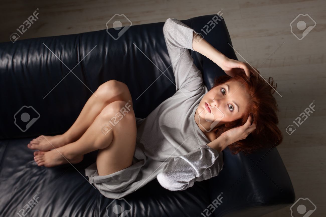 Redhead and divan Wife reluctantly shaves her pussy