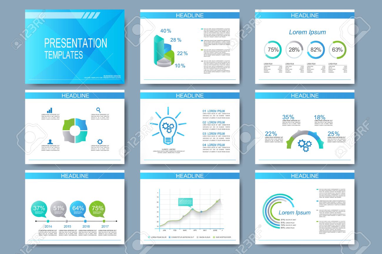 blue set of vector templates for presentation slides modern