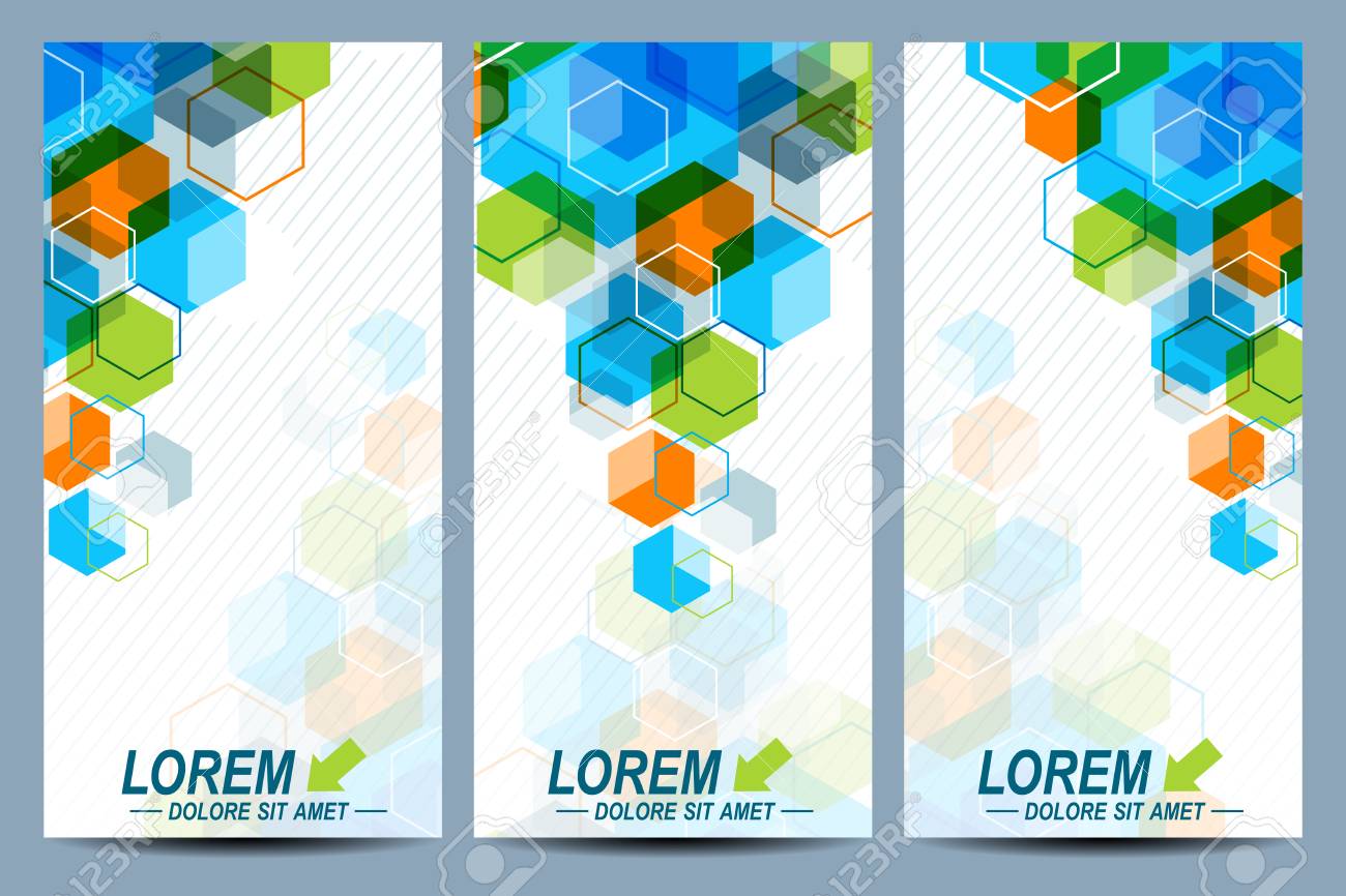 set of the vector flyers background with colorful hexagons