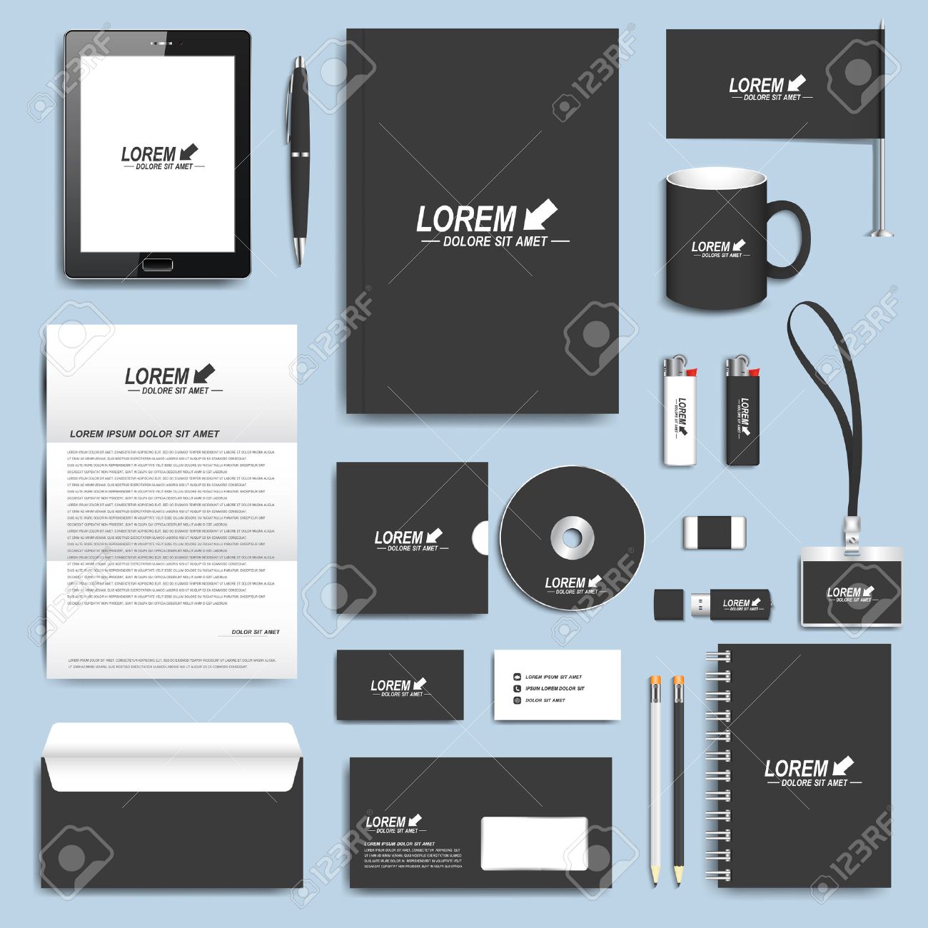 black set of vector corporate identity templates modern business stationery design templates