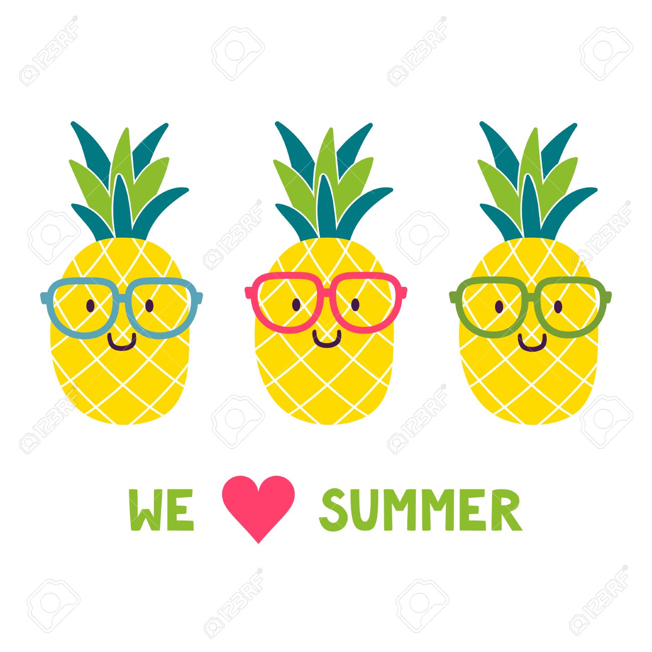 vector background with funny pineapples in glasses and text we