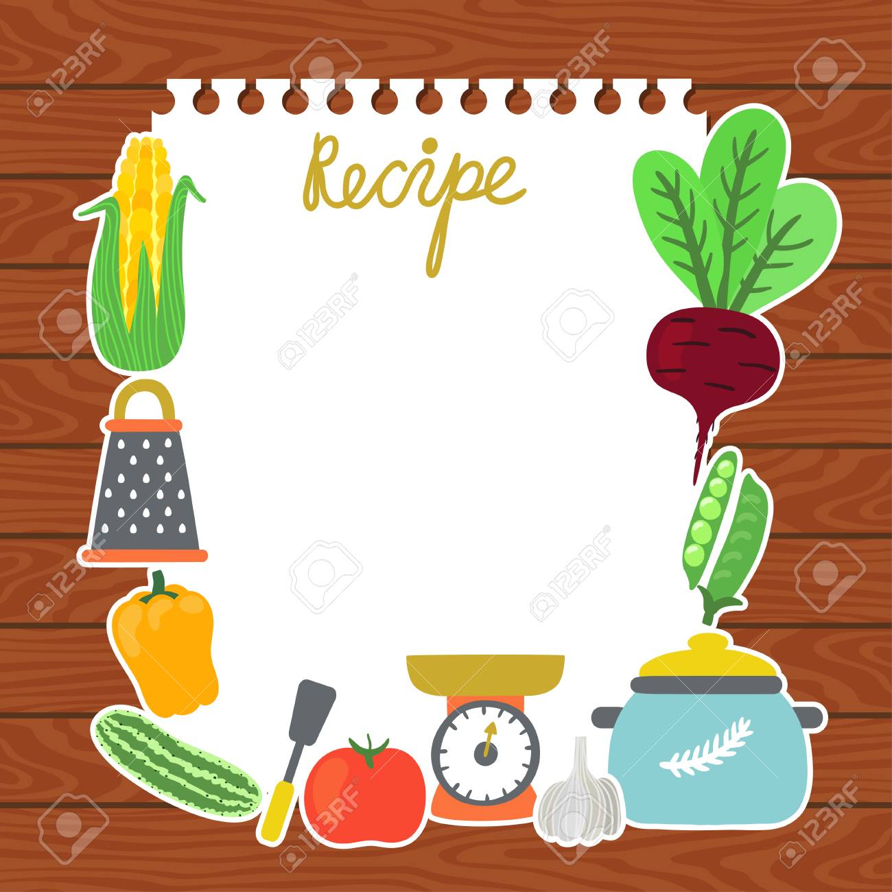vector background with a recipe card different vegetables and recipe card background