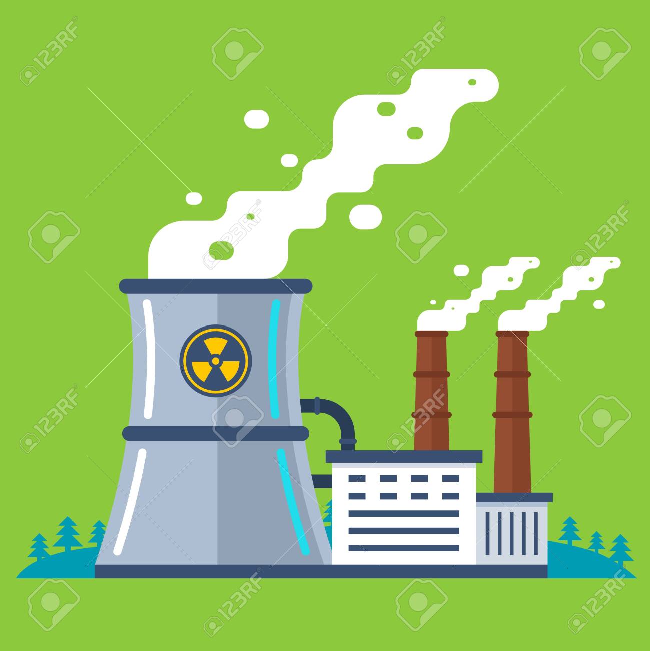radioactive plant with a pipe. cheap energy production. flat vector illustration. - 131633720 radioactive plant with a pipe. cheap energy production. flat vector illustration. - 131633720