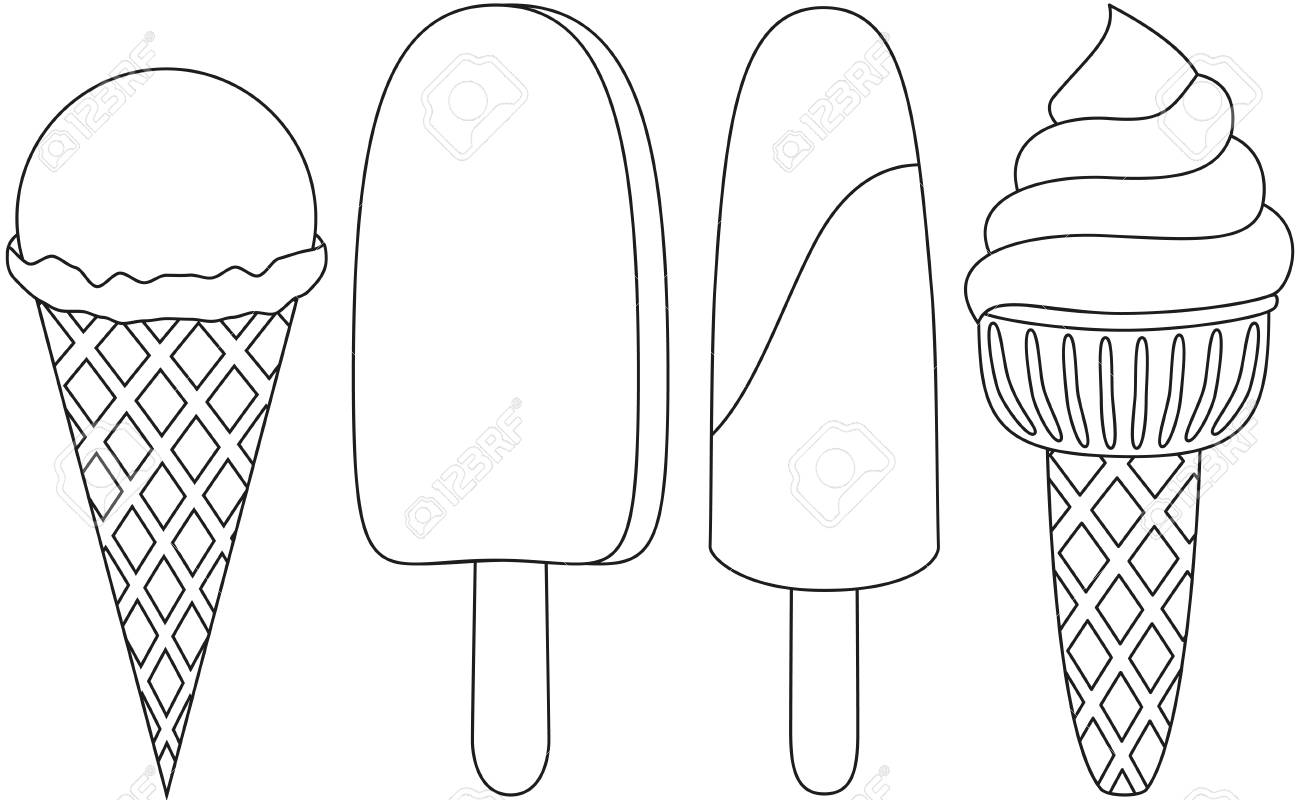 ensemble de jeu d icones ligne art popsicle cornet creme glacee page livre coloriage pour adultes et enfants illustration vectorielle fast food ete carte cadeau depliant banniere certificat conception couleur