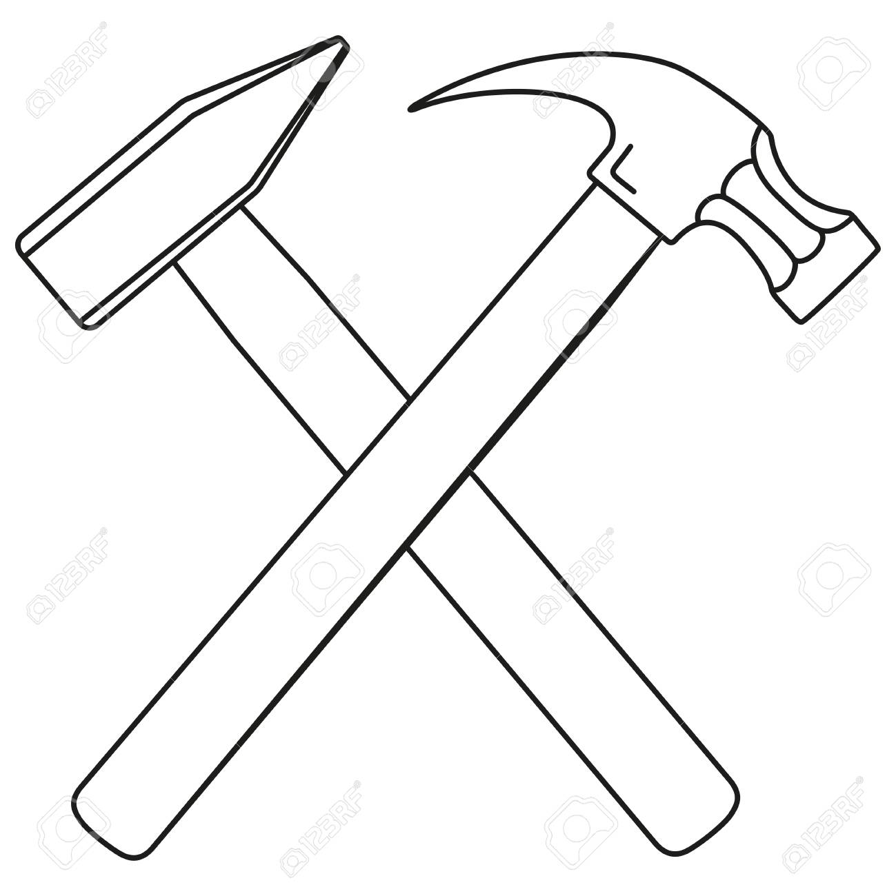 line art black and white tow crossed hammers handymans tool