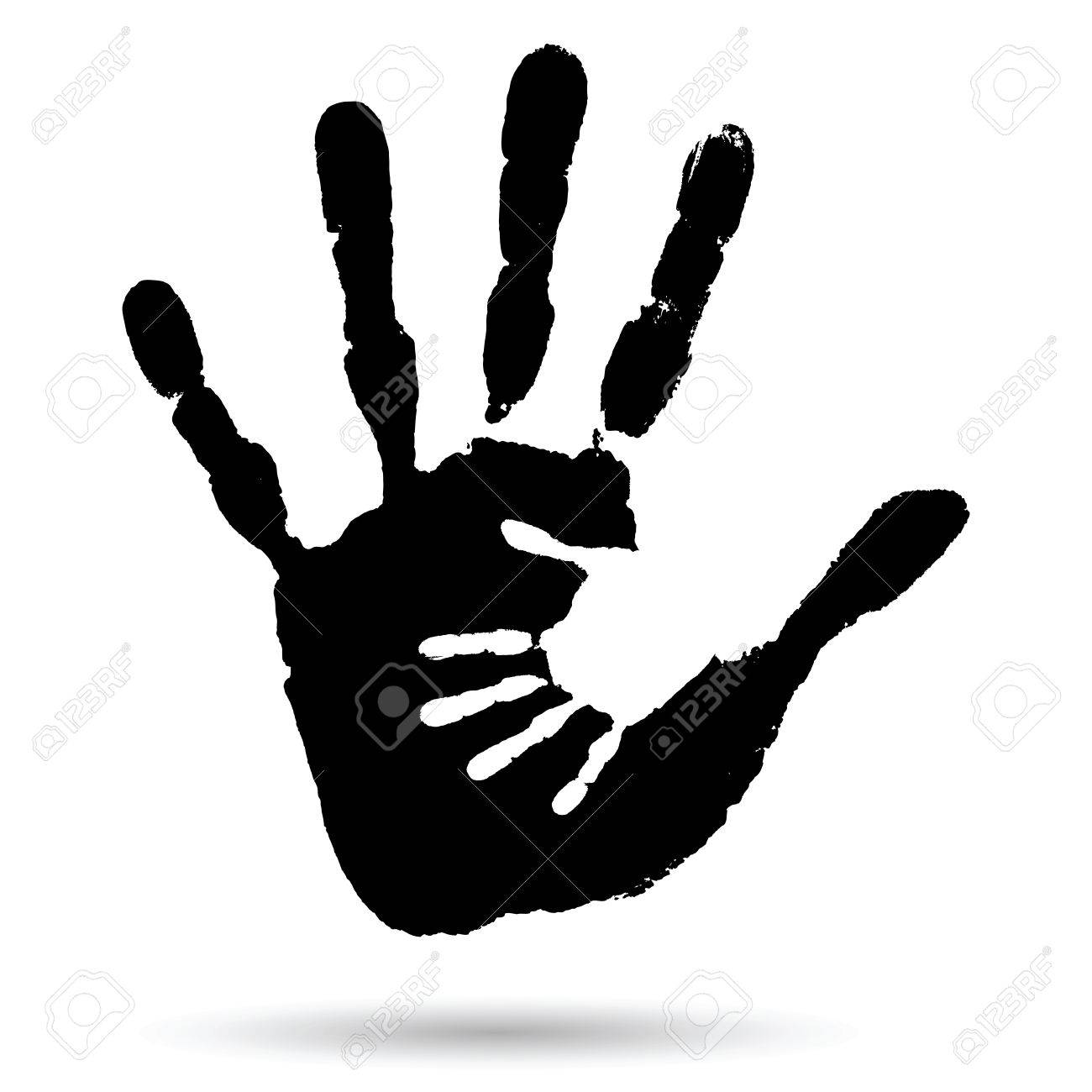 concept or conceptual cute black paint hand of mother child