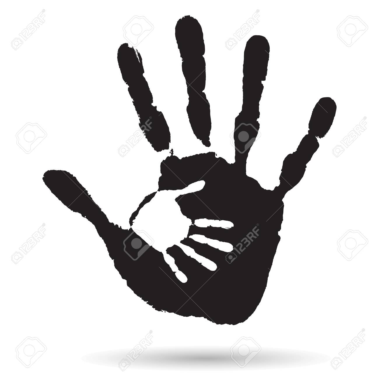 concept or conceptual cute black paint hand of mother child