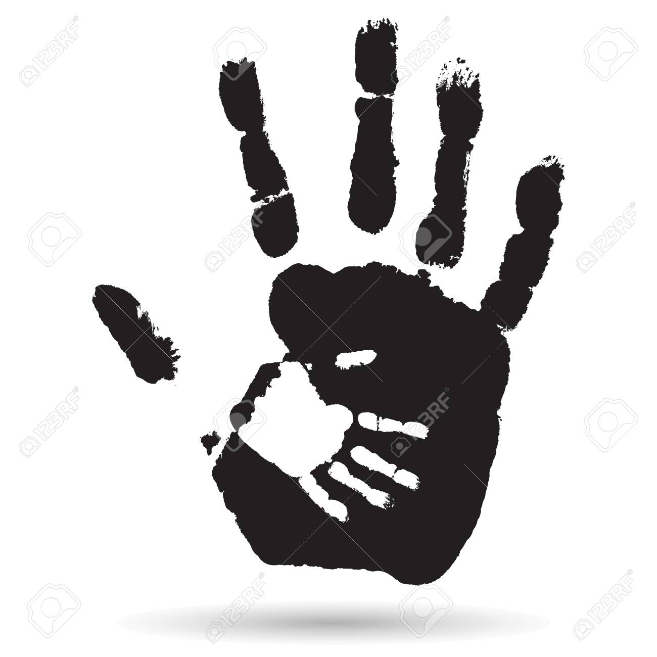 concept or conceptual cute black paint hand of mother child