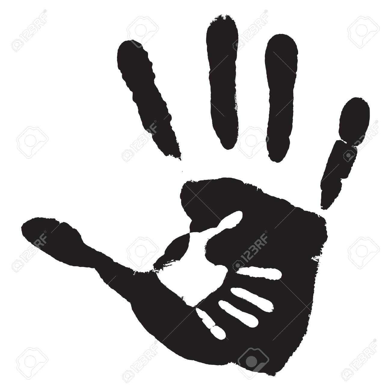 concept or conceptual cute black paint hand of mother child