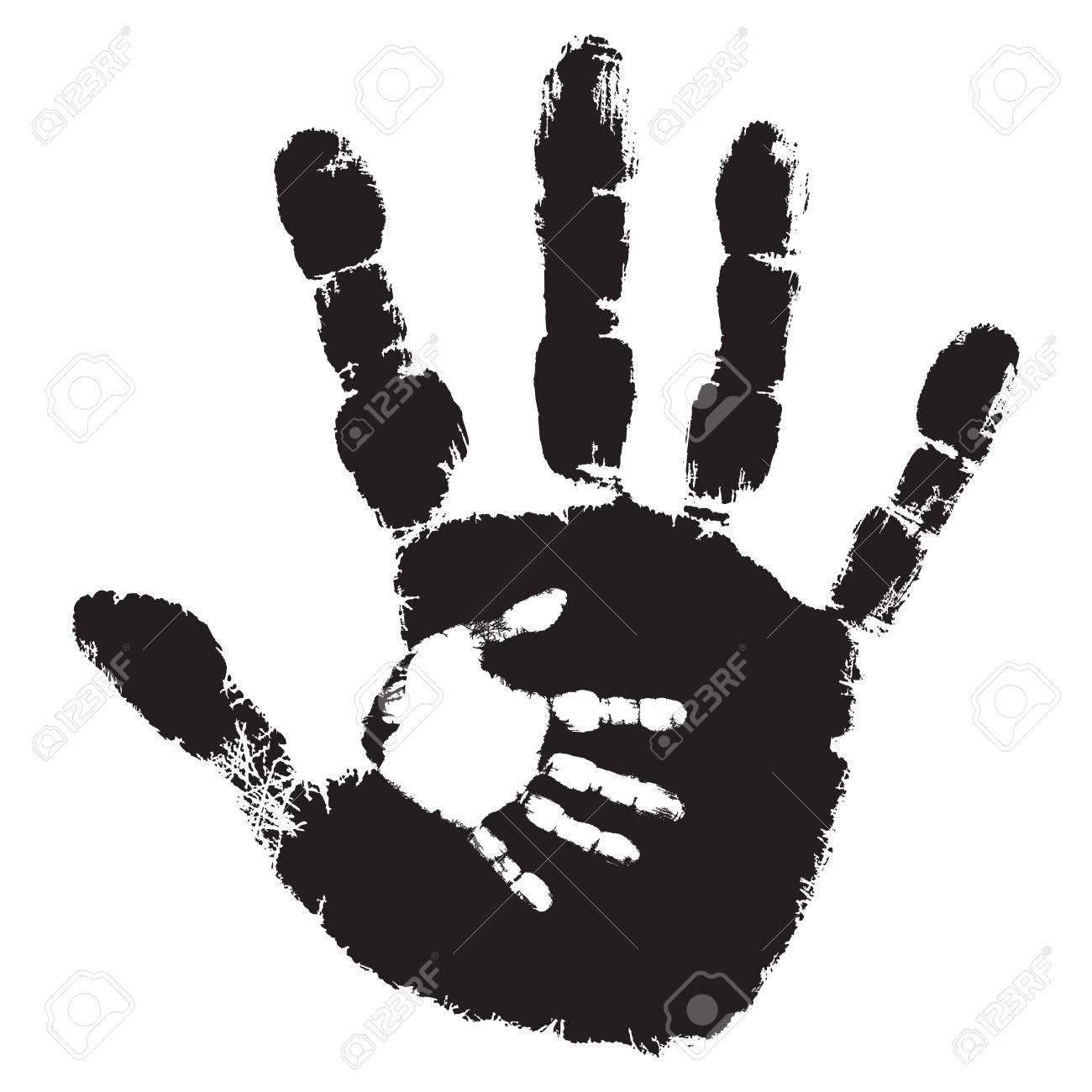 concept or conceptual cute black paint hand of mother child
