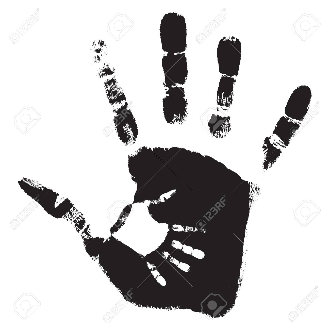concept or conceptual cute black paint hand of mother child