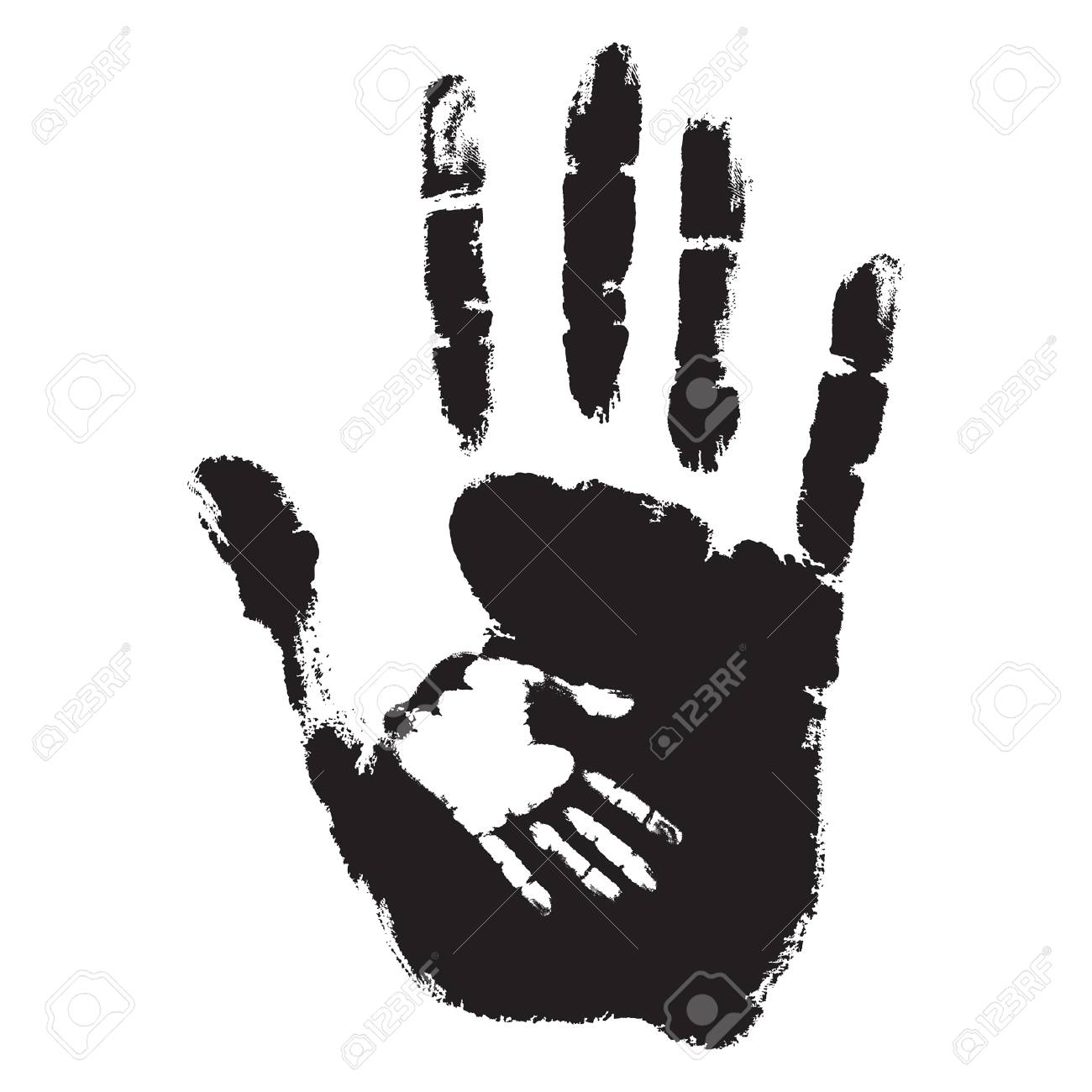 conceptual cute black paint hand of mother child handprint royalty