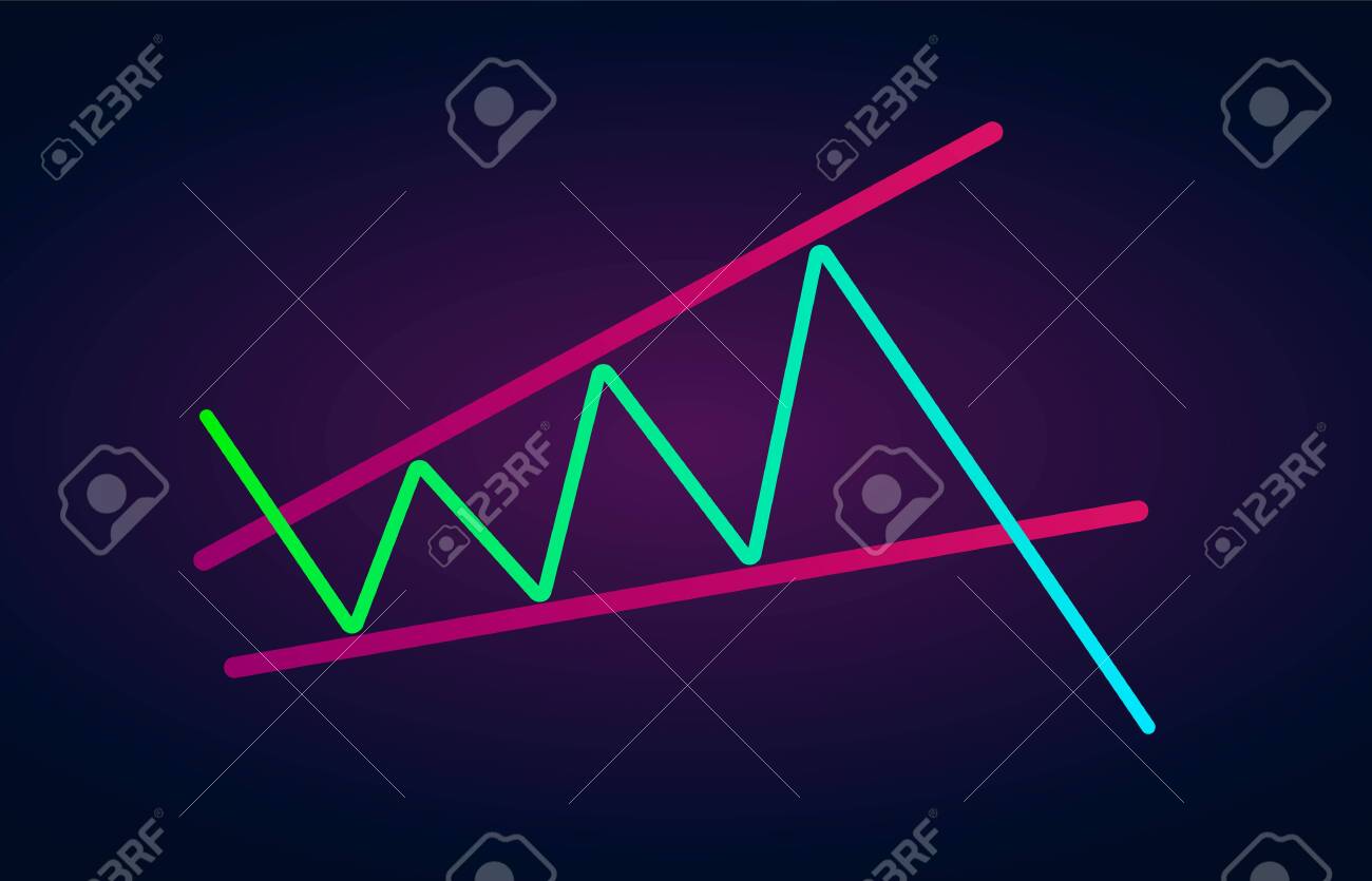 上昇広がるくさびパターン - 弱気の形成図、チャートのテクニカル分析。ベクトル株、暗号通貨グラフ、外国為替分析、取引市場価格ブレイクアウトアイコン。のイラスト素材・ベクター  Image 138626662