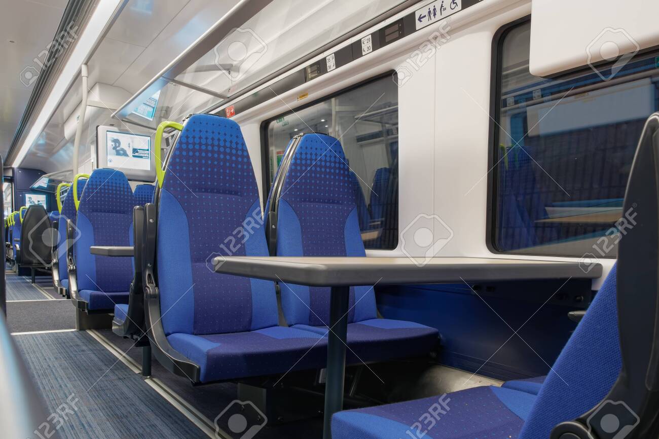 Manchester Uk Interior Of Uk Empty Train Stopped At Station Stock Photo Picture And Royalty Free Image Image 145628393
