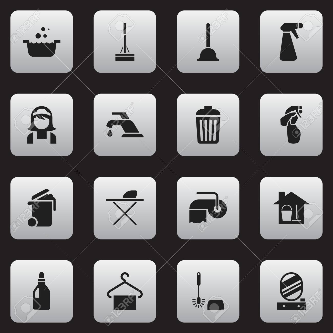 16 の編集可能なドライ クリーニングのアイコンのセットです トイレ クリーニング ホテル スタッフ ドレーンや輪ゴムなどの記号が含まれています Web モバイル Ui インフォ グラフィック デザインに使用できます のイラスト素材 ベクタ Image