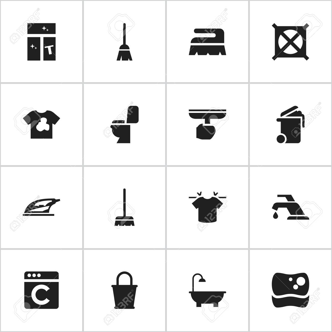 set of 16 editable dry cleaning icons includes symbols such
