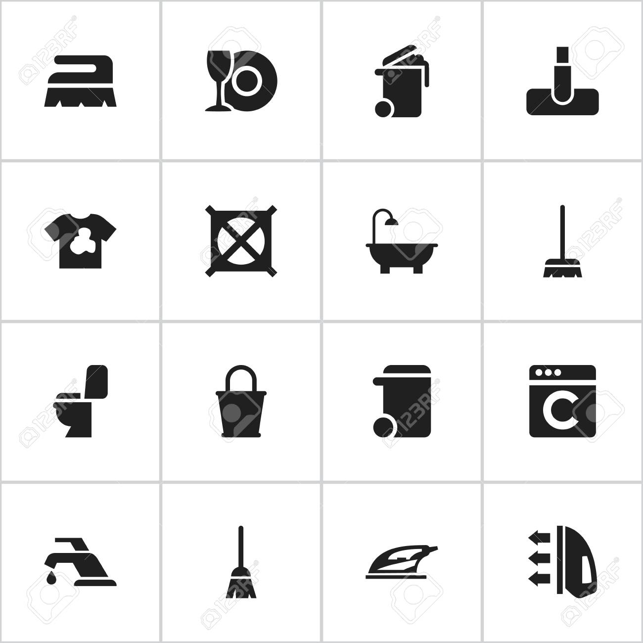 16 편집 가능한 클리닝 아이콘의 집합입니다. 어플라이언스, 세탁소, 컨테이너 및 기타와 같은 기호가 포함됩니다. 웹, 모바일, UI  및 인포 그래픽 디자인에 사용할 수 있습니다. 로열티 무료 사진, 그림, 이미지 그리고 스톡포토그래피. Image