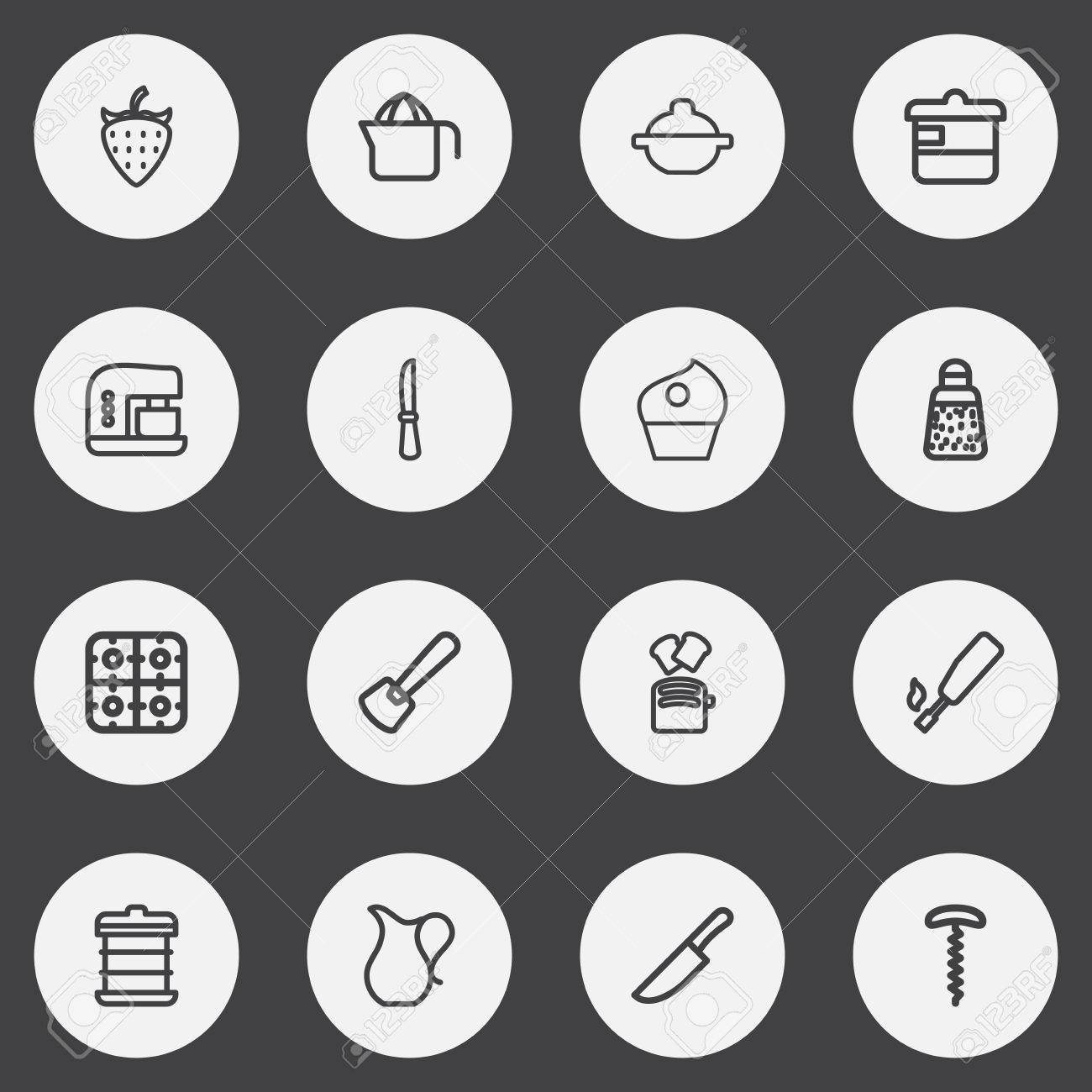 Conjunto De 16 Editable Cocinar Iconos Del Esquema. Incluye Conjunto de 16 iconos de esquema de cocción editables