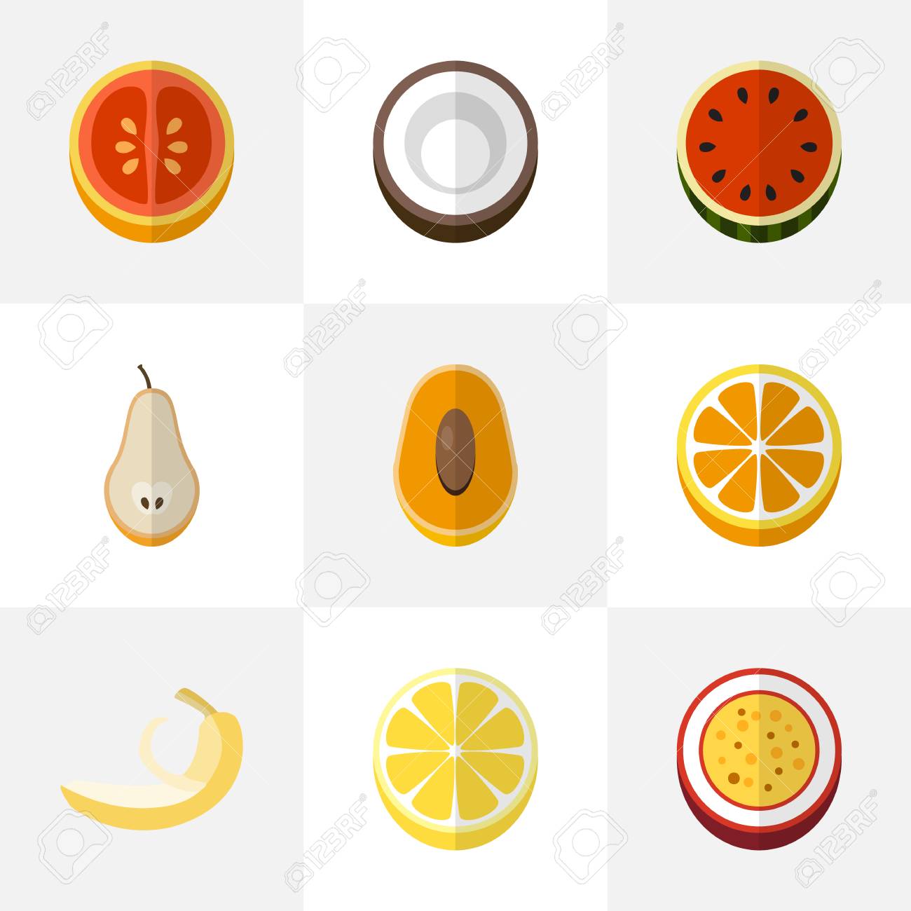 set of 9 editable fruits flat icons includes symbols such as