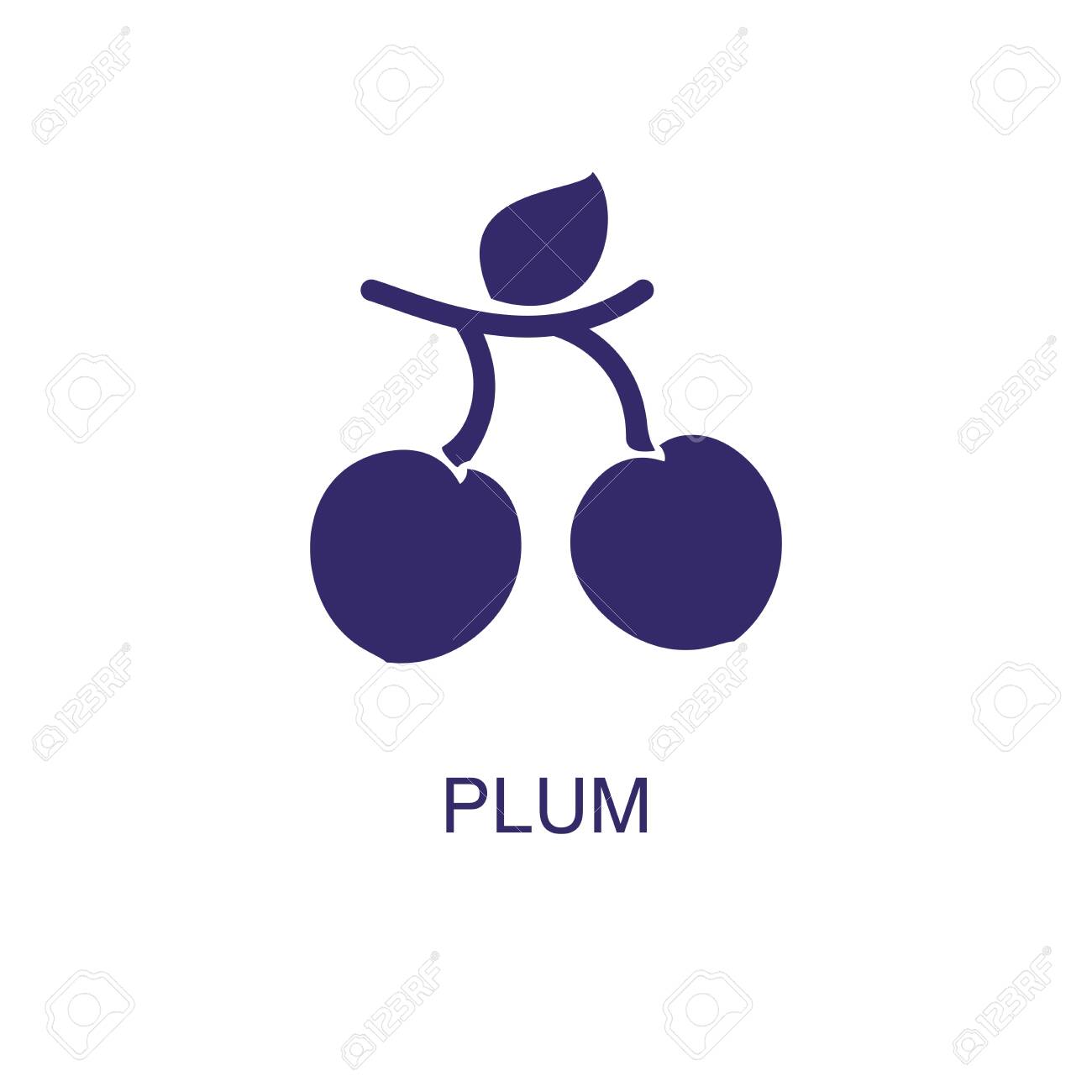 Plum element in flat simple style on white background. Plum icon, with text name concept template - 134450567 Plum element in flat simple style on white background. Plum icon, with text name concept template - 134450567