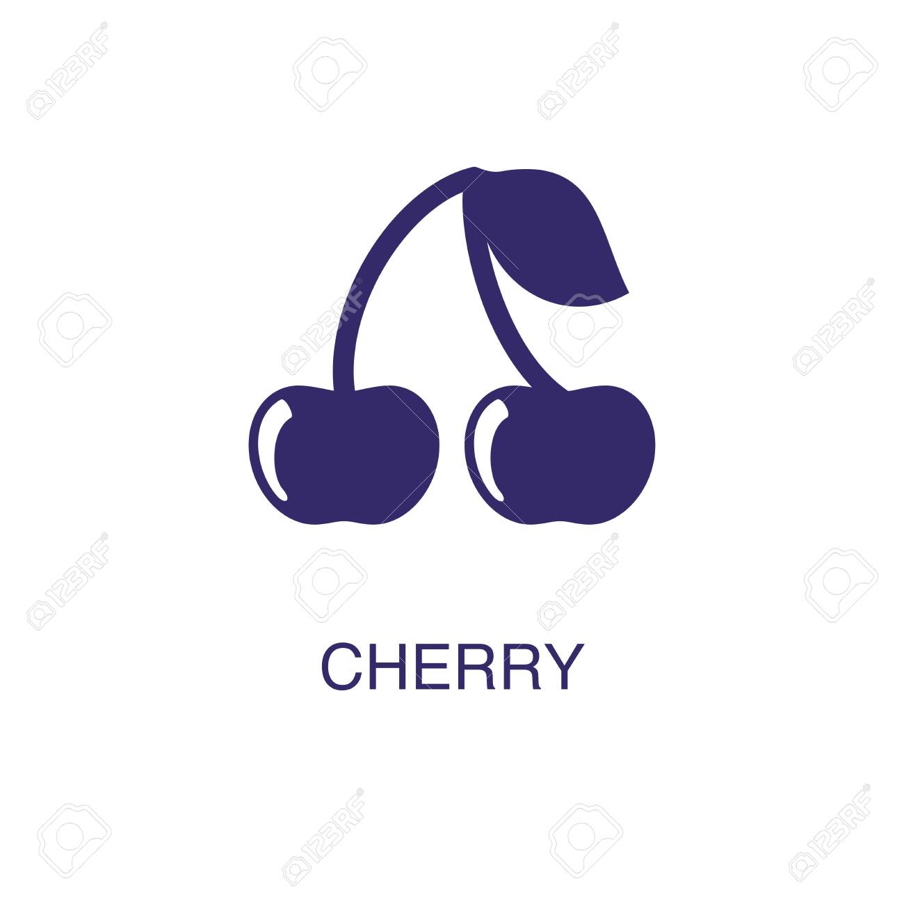 Cherry element in flat simple style on white background. Cherry icon, with text name concept template - 134450595 Cherry element in flat simple style on white background. Cherry icon, with text name concept template - 134450595