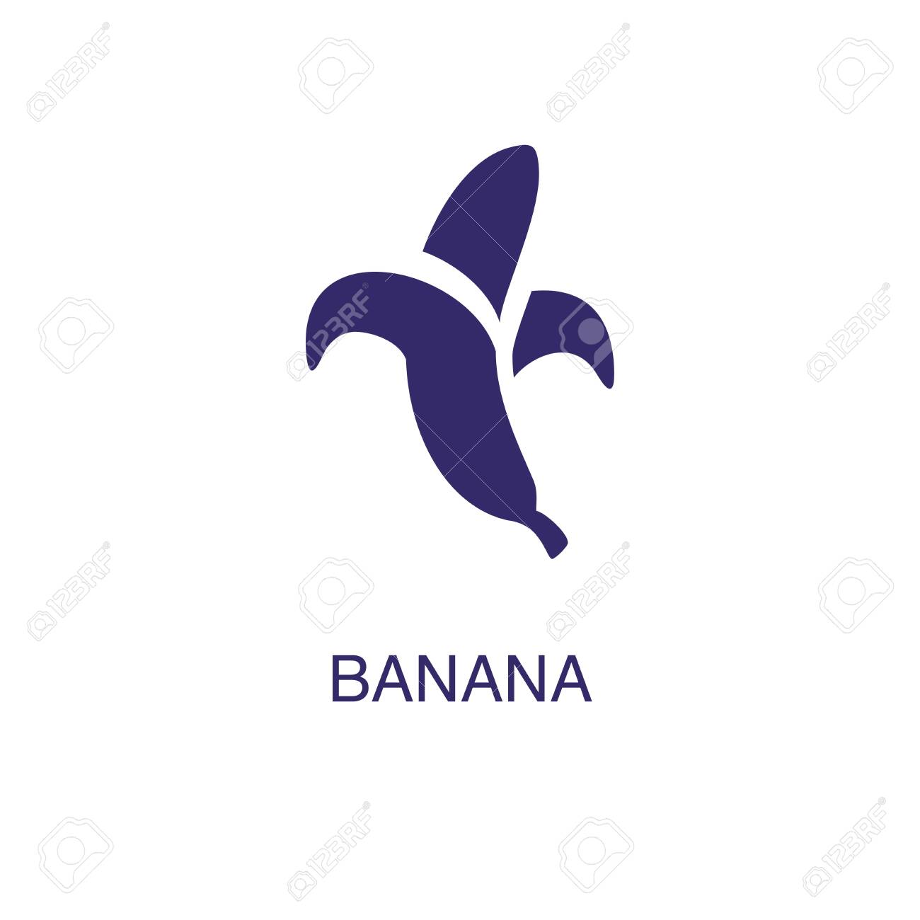 Banana element in flat simple style on white background. Banana icon, with text name concept template - 134450739 Banana element in flat simple style on white background. Banana icon, with text name concept template - 134450739