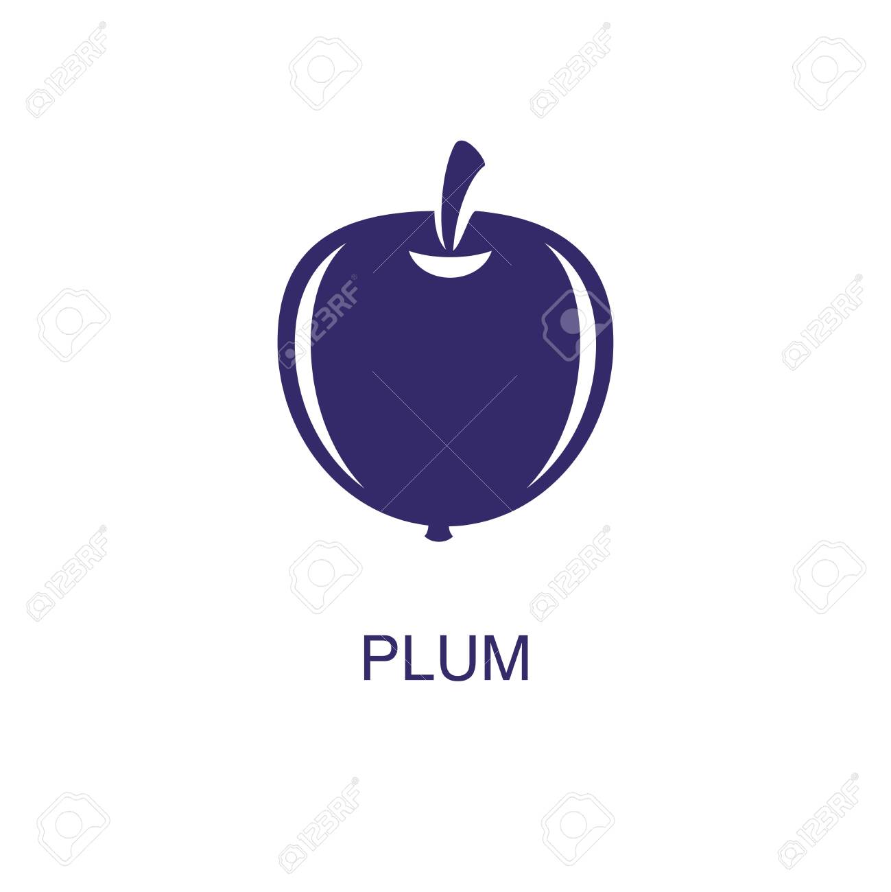 Plum element in flat simple style on white background. Plum icon, with text name concept template - 135073672 Plum element in flat simple style on white background. Plum icon, with text name concept template - 135073672