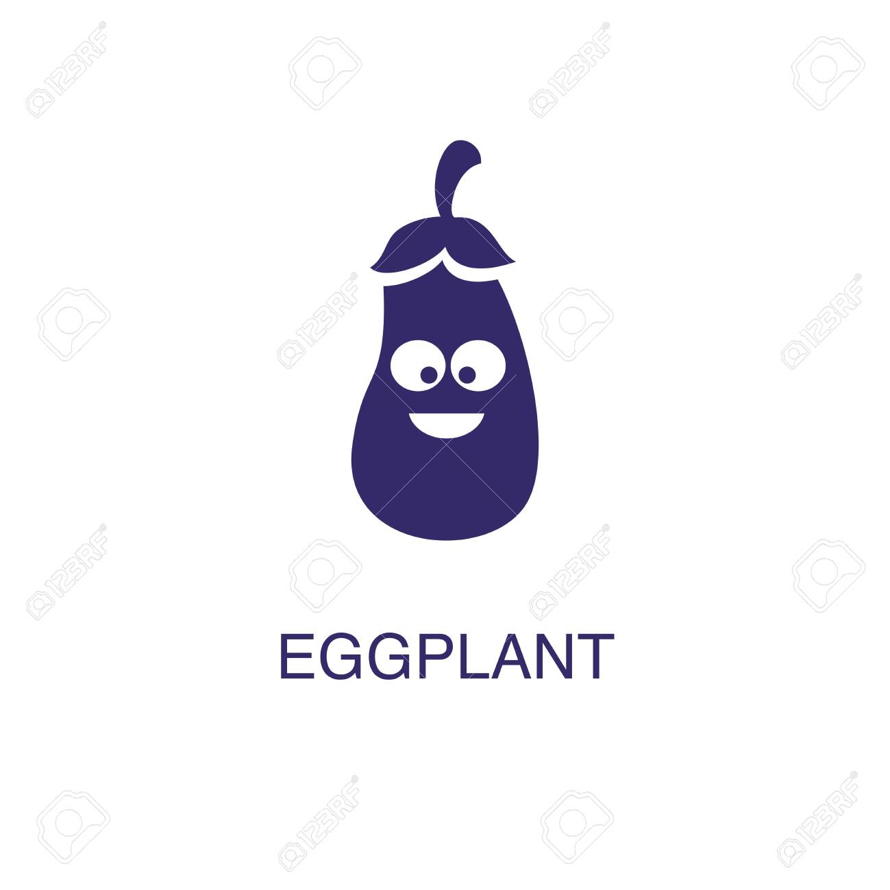 Eggplant element in flat simple style on white background. Eggplant icon, with text name concept template - 134450846 Eggplant element in flat simple style on white background. Eggplant icon, with text name concept template - 134450846