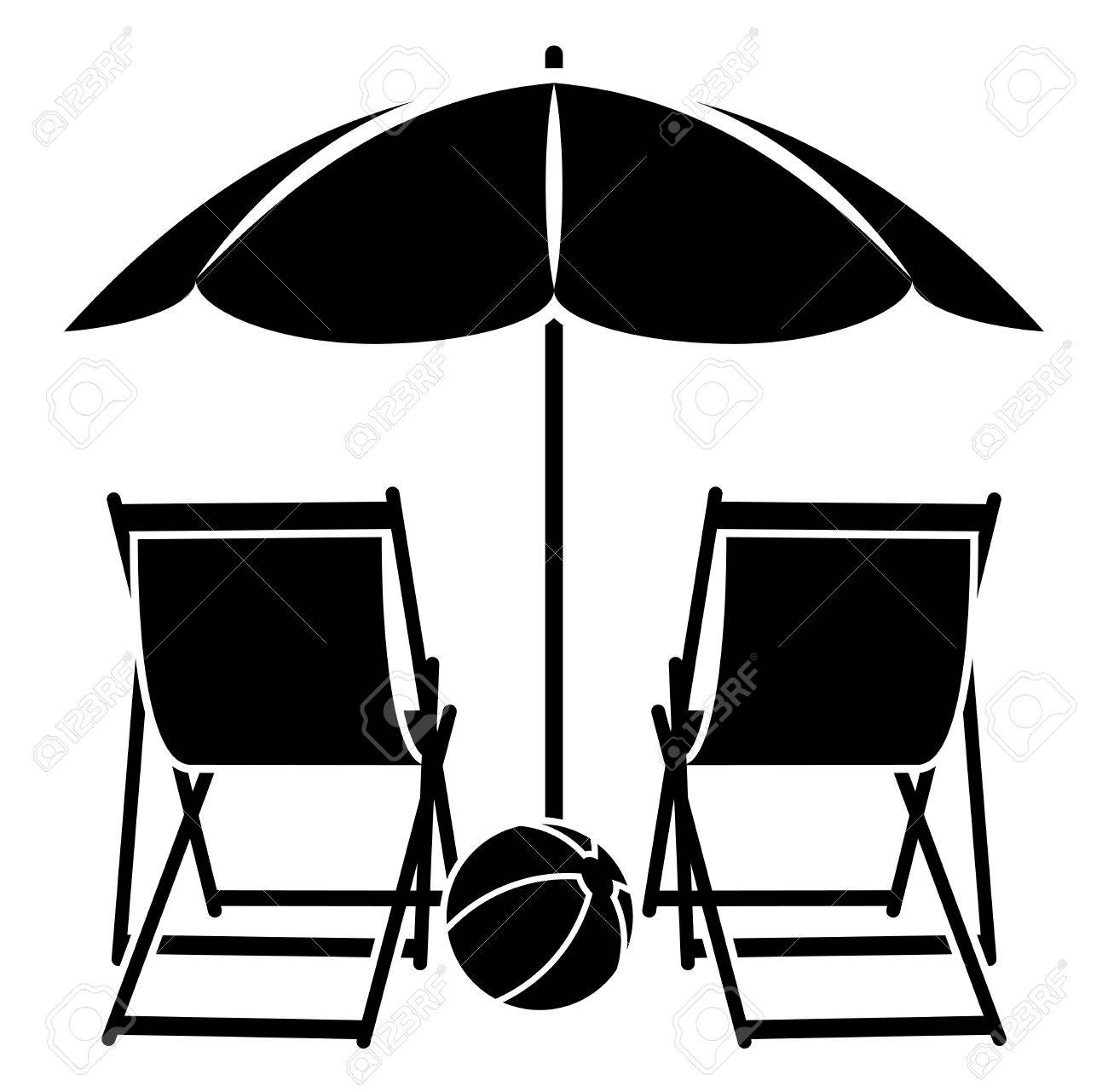 Vector vector deck chairs under beach umbrella isolated on white background