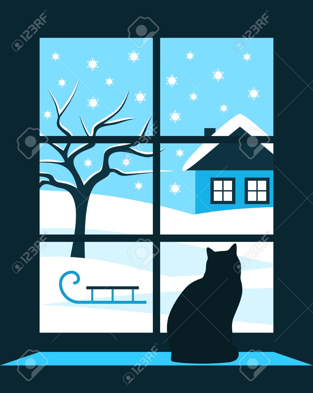 窓の外の窓と雪に覆われた風景のベクター猫のイラスト素材 ベクタ Image 窓の外の窓と雪に覆われた風景のベクター猫のイラスト素材 ベクタ Image
