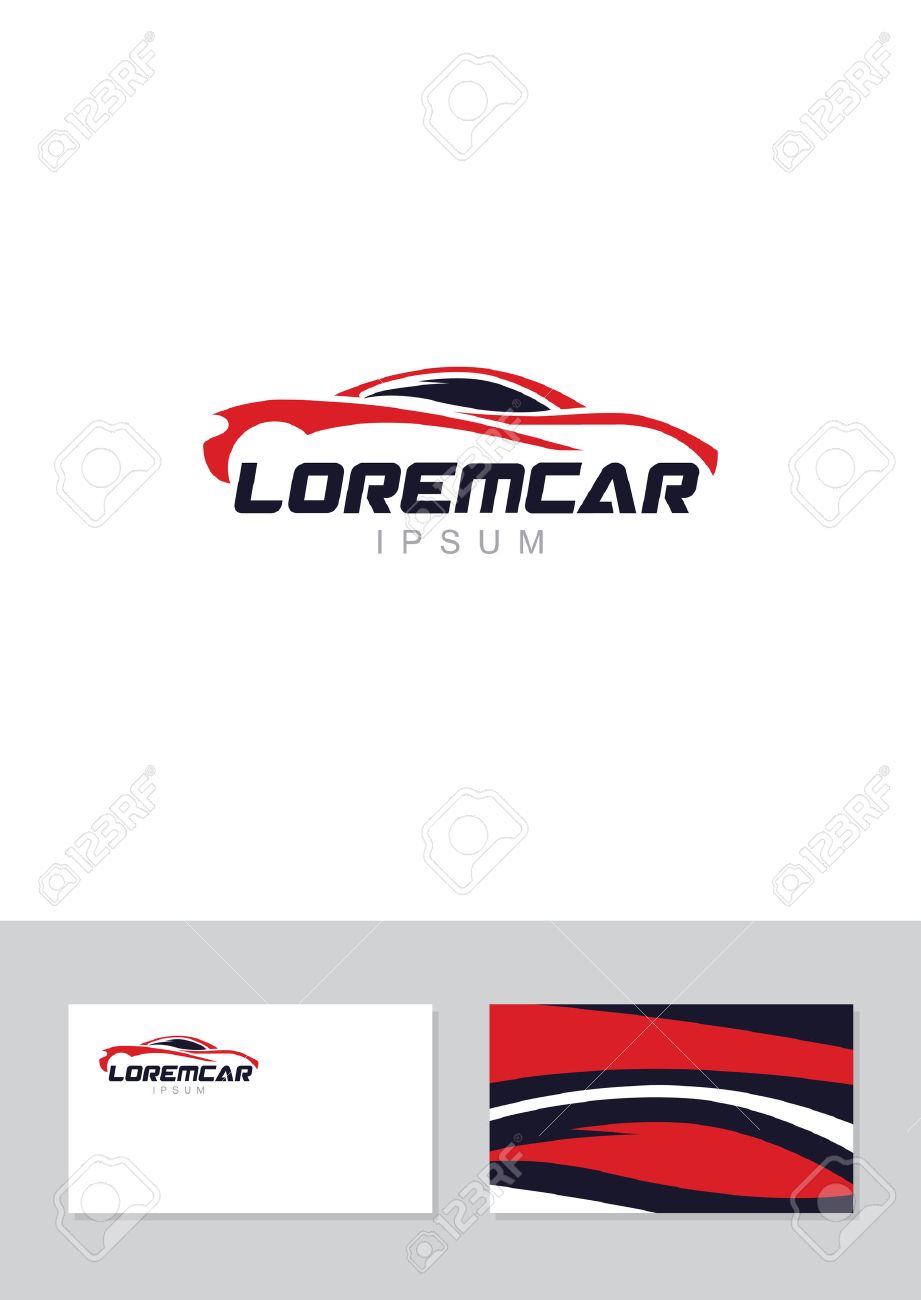 car abstract lines vector logo design concept with business card car card template