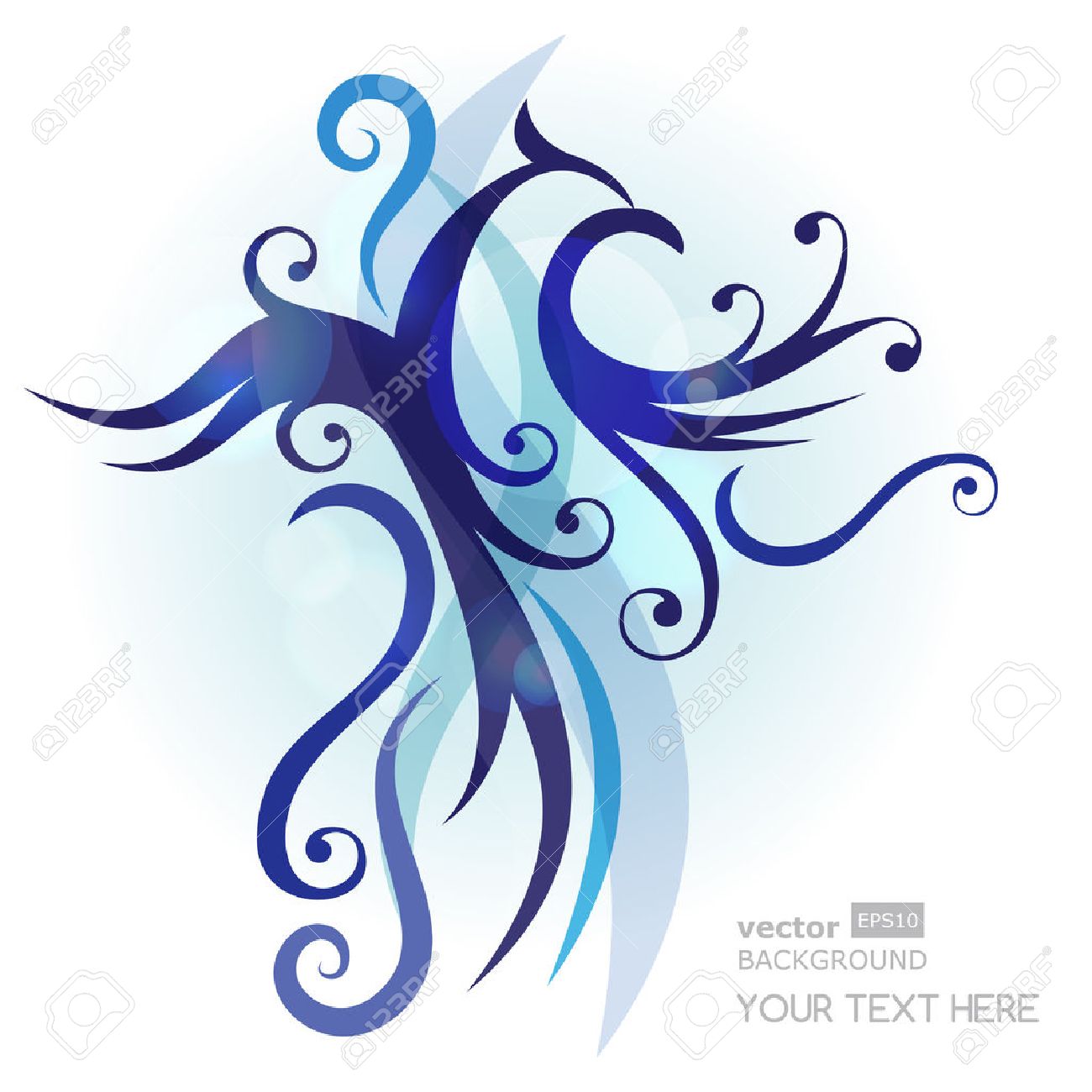 抽象的な青い鳥シルエット背景 装飾的なフェニックスの図 のイラスト素材 ベクタ Image