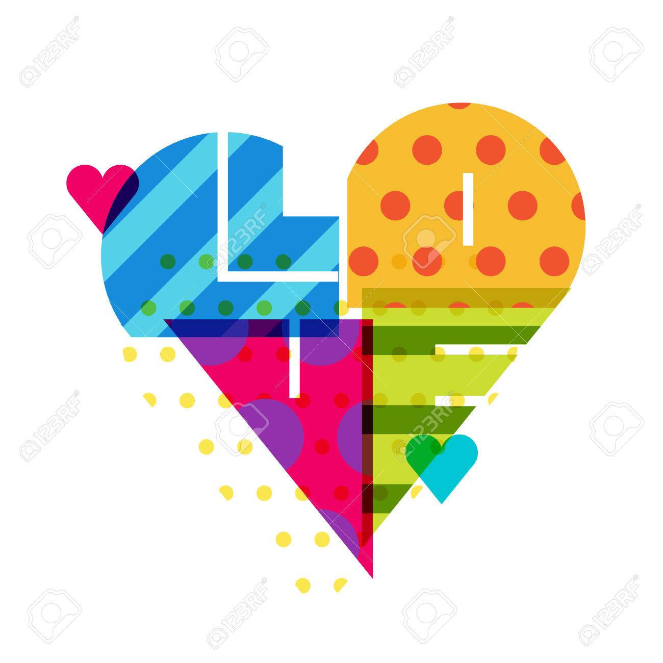 vector romantic background multicolor heart with pattern word