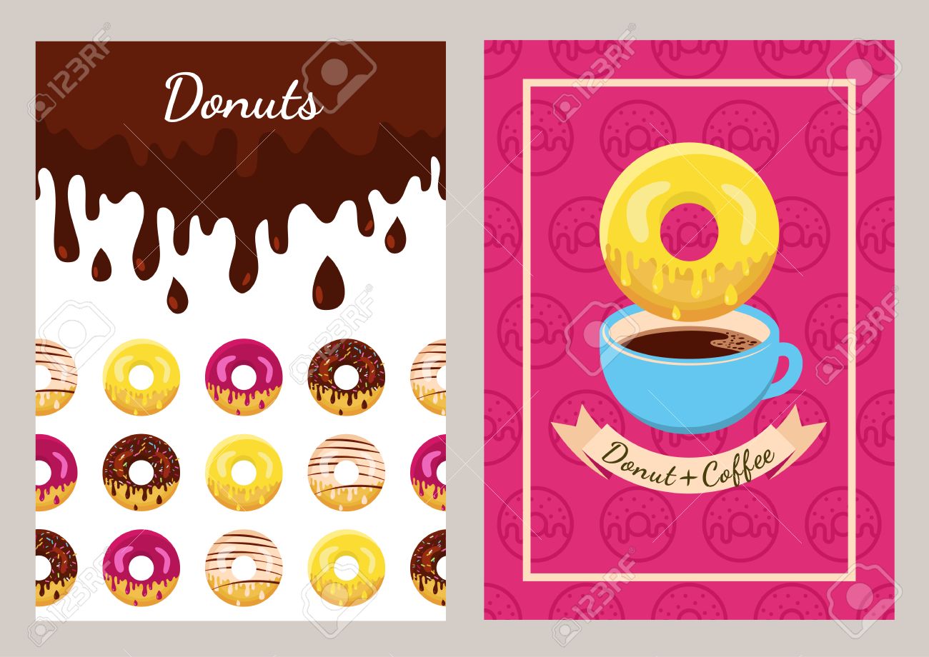 set of design template with coffee and donuts pattern seamless coffee and donuts flyer