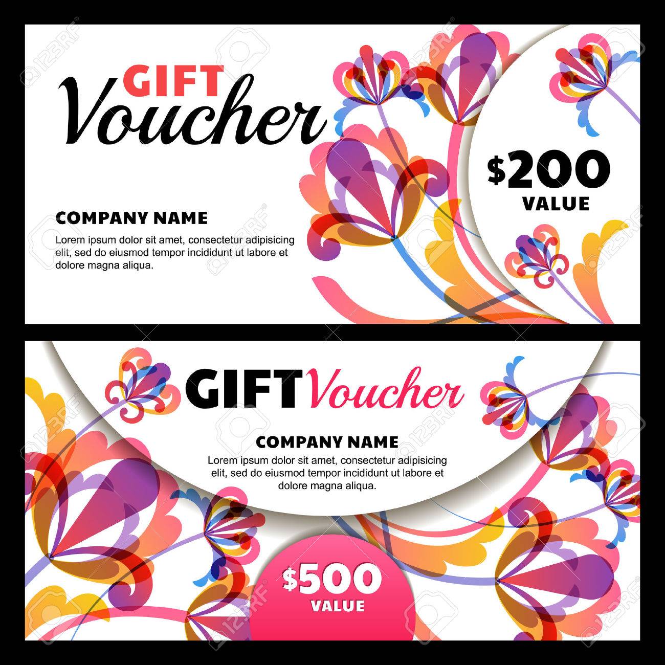 vector gift voucher with exotic flowers business card template